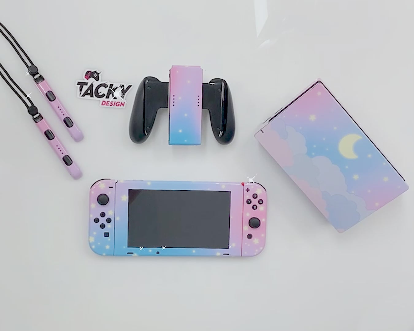 TACKY DESIGN Starry Sky Nintendo Switch Skin Wrap | Pastel Blue Clouds 3M Vinyl Cover
