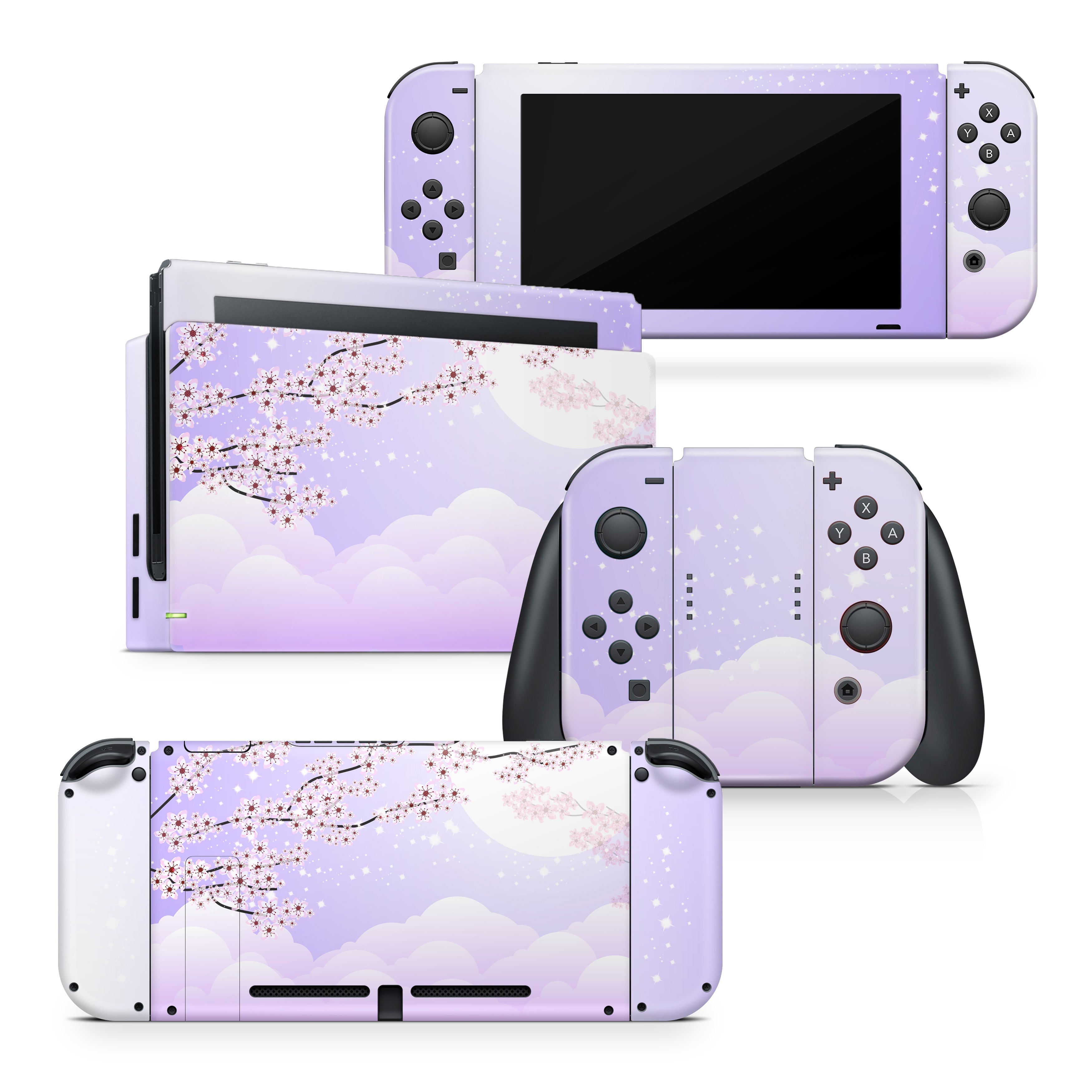 TACKY DESIGN Cherries Blossom Nintendo Switch Skin Wrap | Purple 3M Vinyl Full Cover - Tackydesign
