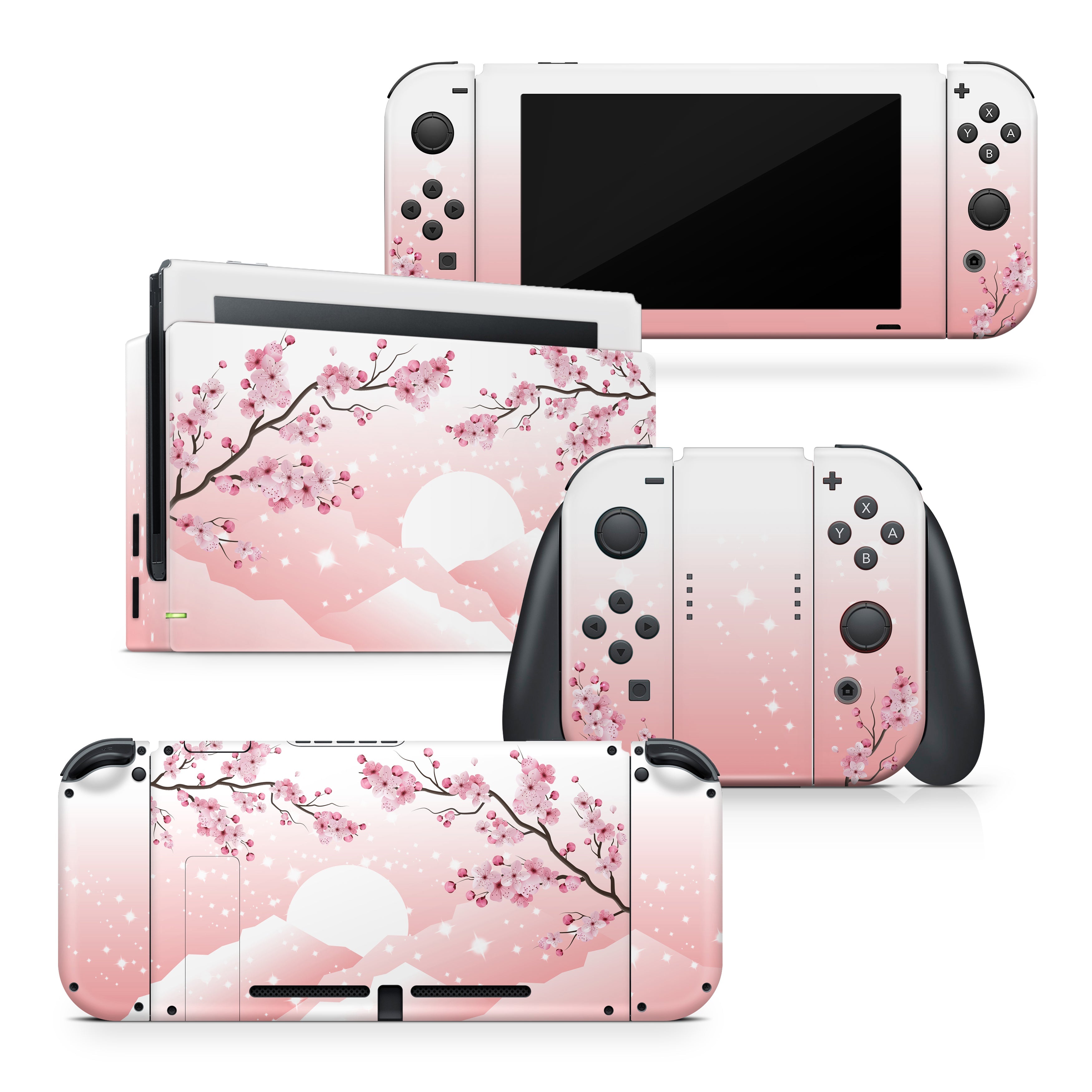 TACKY DESIGN Cherries Blossoms Nintendo Switch Skin Wrap | Pink Floral 3M Vinyl Full Cover - Tackydesign