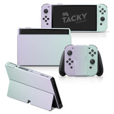 TACKY DESIGN Classic Nintendo Switch OLED Skin Wrap | Pastel Purple & Green Colorwave Duo Color Blocking 3M Vinyl Full Cover - Tackydesign