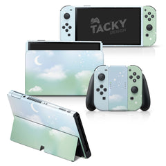 TACKY DESIGN Clouds Nintendo Switch OLED Skin Wrap | Moon Green Pastel 3M Vinyl Full Cover - Tackydesign