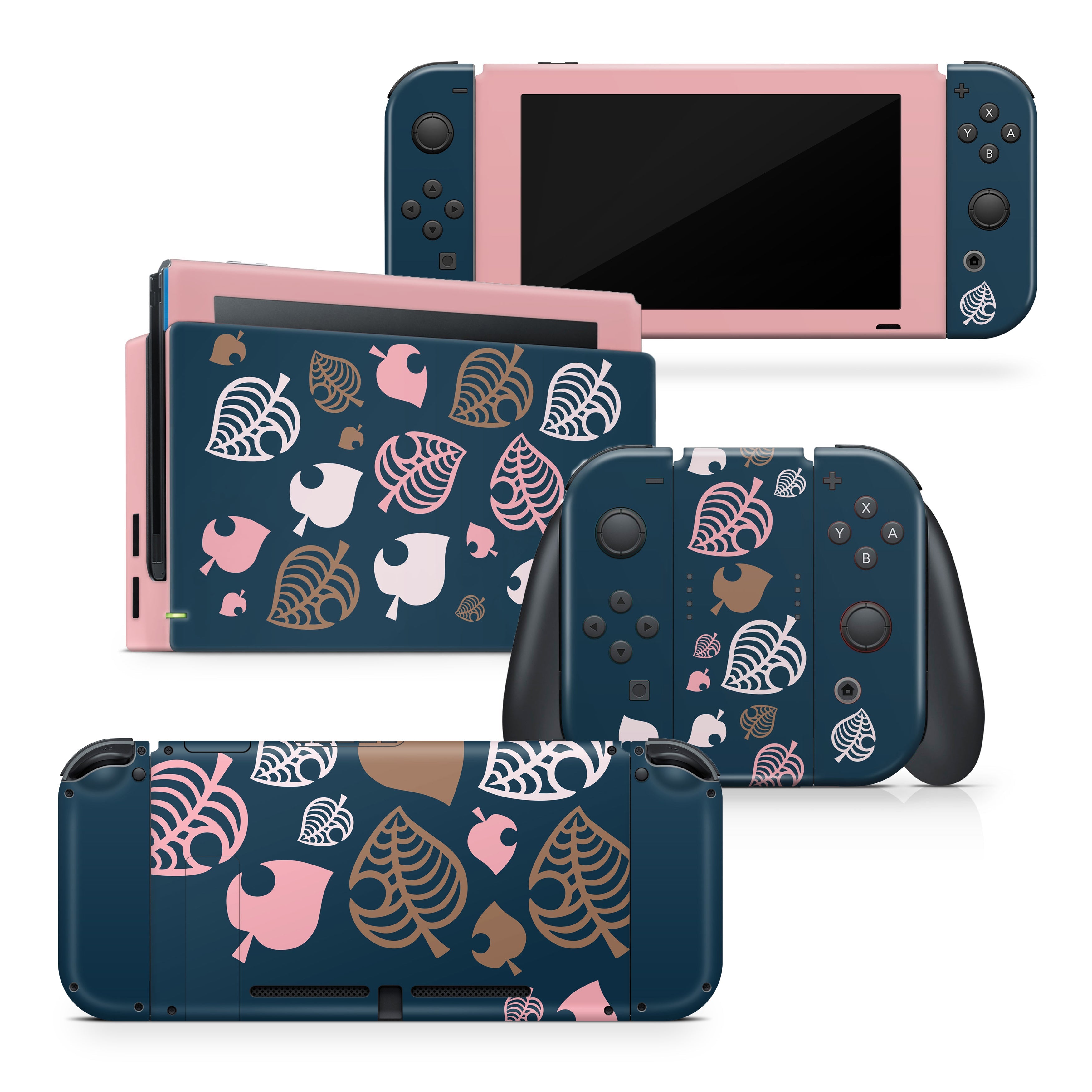 TACKY DESIGN Colorful Leaves Nintendo Switch Skin Wrap | Pink & Blue 3M Vinyl Full Cover - Tackydesign