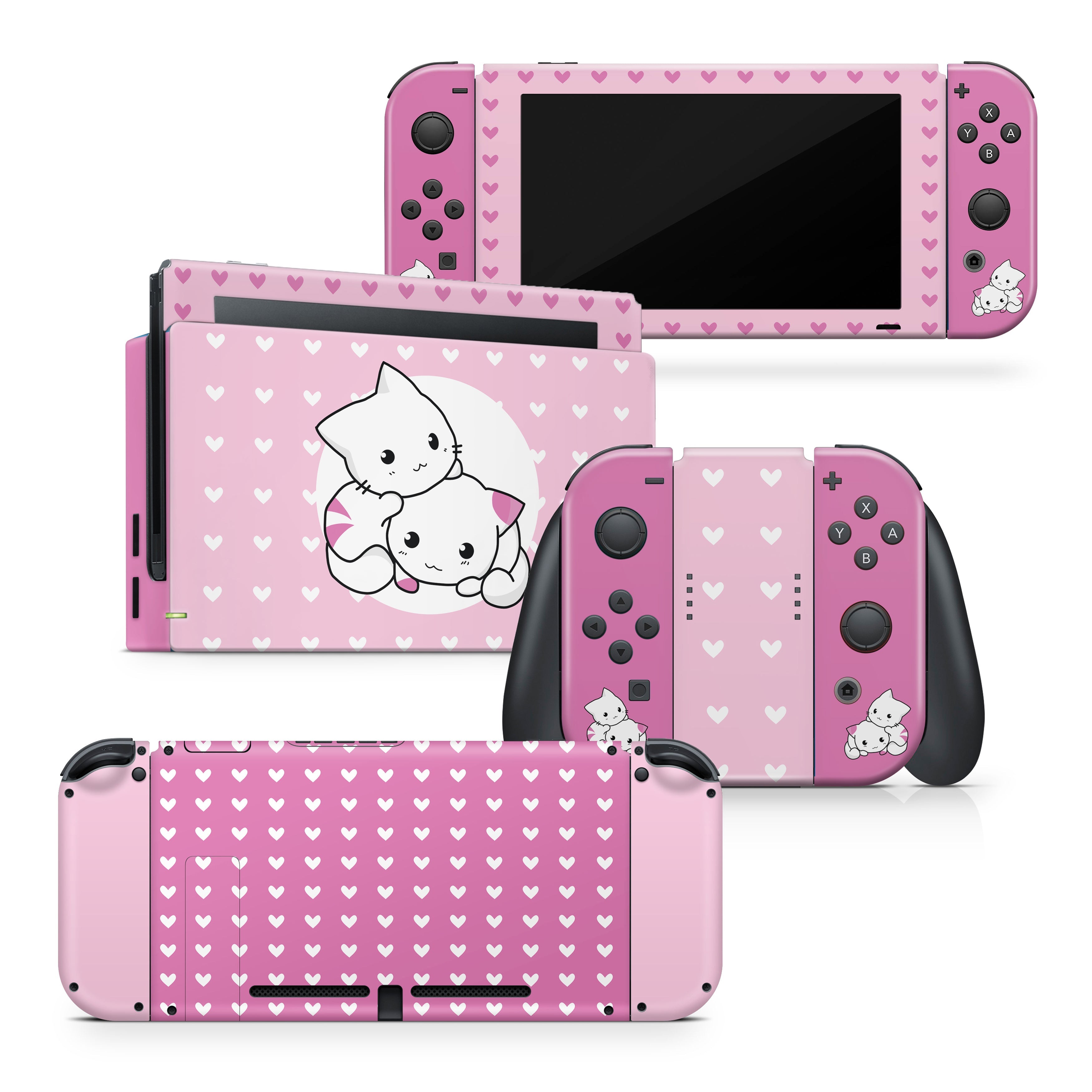 TACKY DESIGN Cute Cat Nintendo Switch Skin Wrap | Pink 3M Vinyl Full Cover - Tackydesign