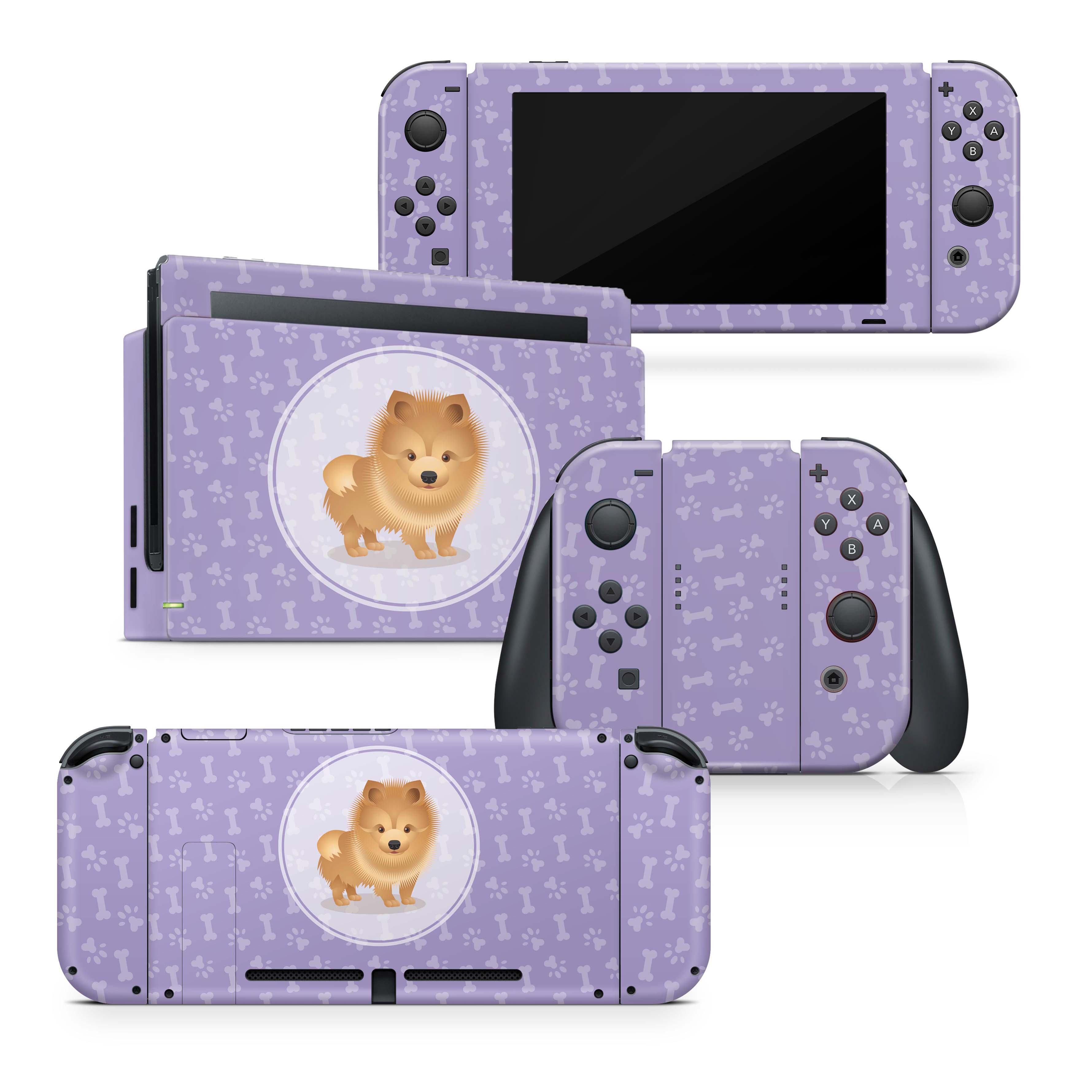 TACKY DESIGN Cute Puppy Nintendo Switch Skin Wrap |Purple Pet 3M Vinyl Full Cover - Tackydesign