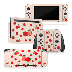 TACKY DESIGN Cute Strawberry Nintendo Switch Skin Wrap | Cream 3M Vinyl Cover - Tackydesign
