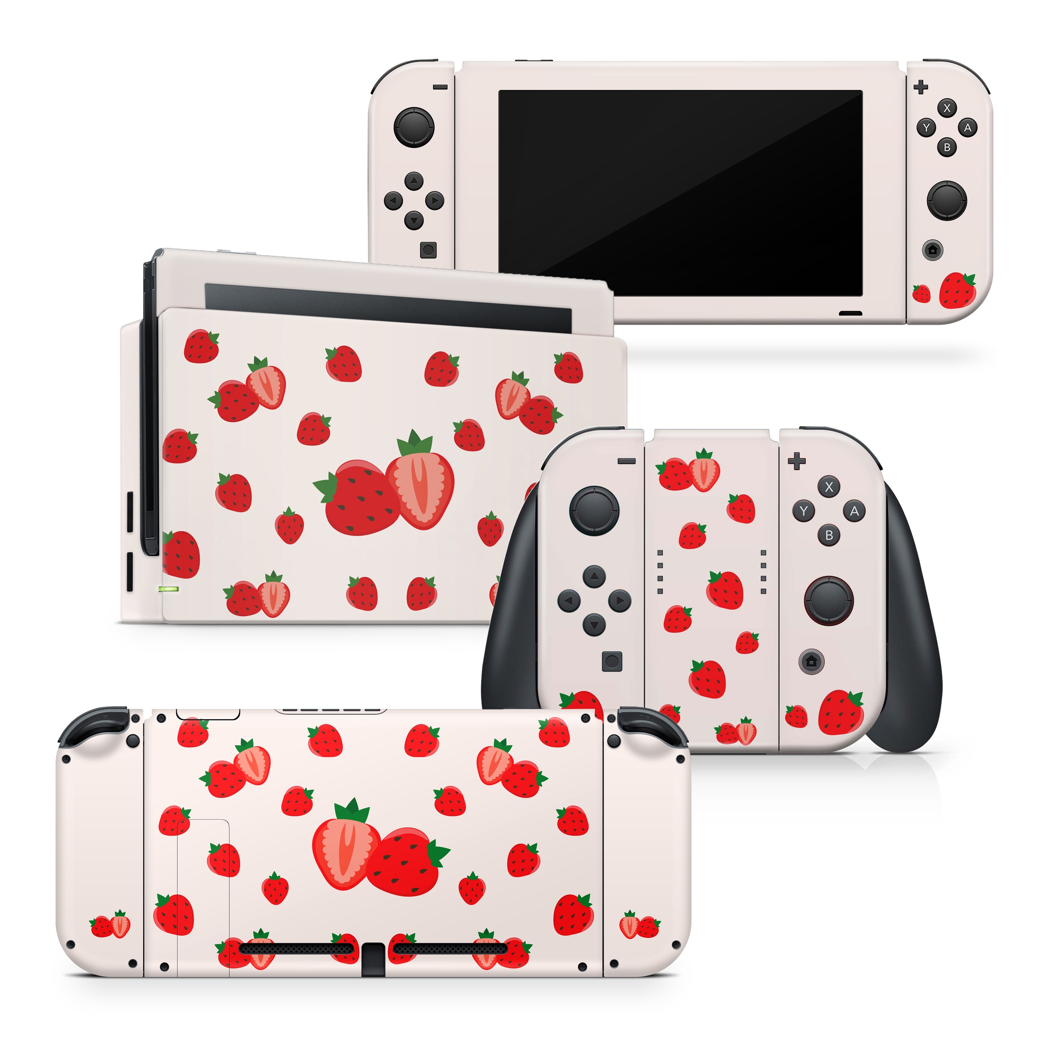 TACKY DESIGN Cute Strawberry Nintendo Switch Skin Wrap | Irish Cream 3M Vinyl Cover - Tackydesign