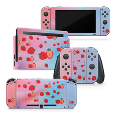 TACKY DESIGN Cute Strawberry Nintendo Switch Skin Wrap | Pink Blue 3M Vinyl Full Cover - Tackydesign