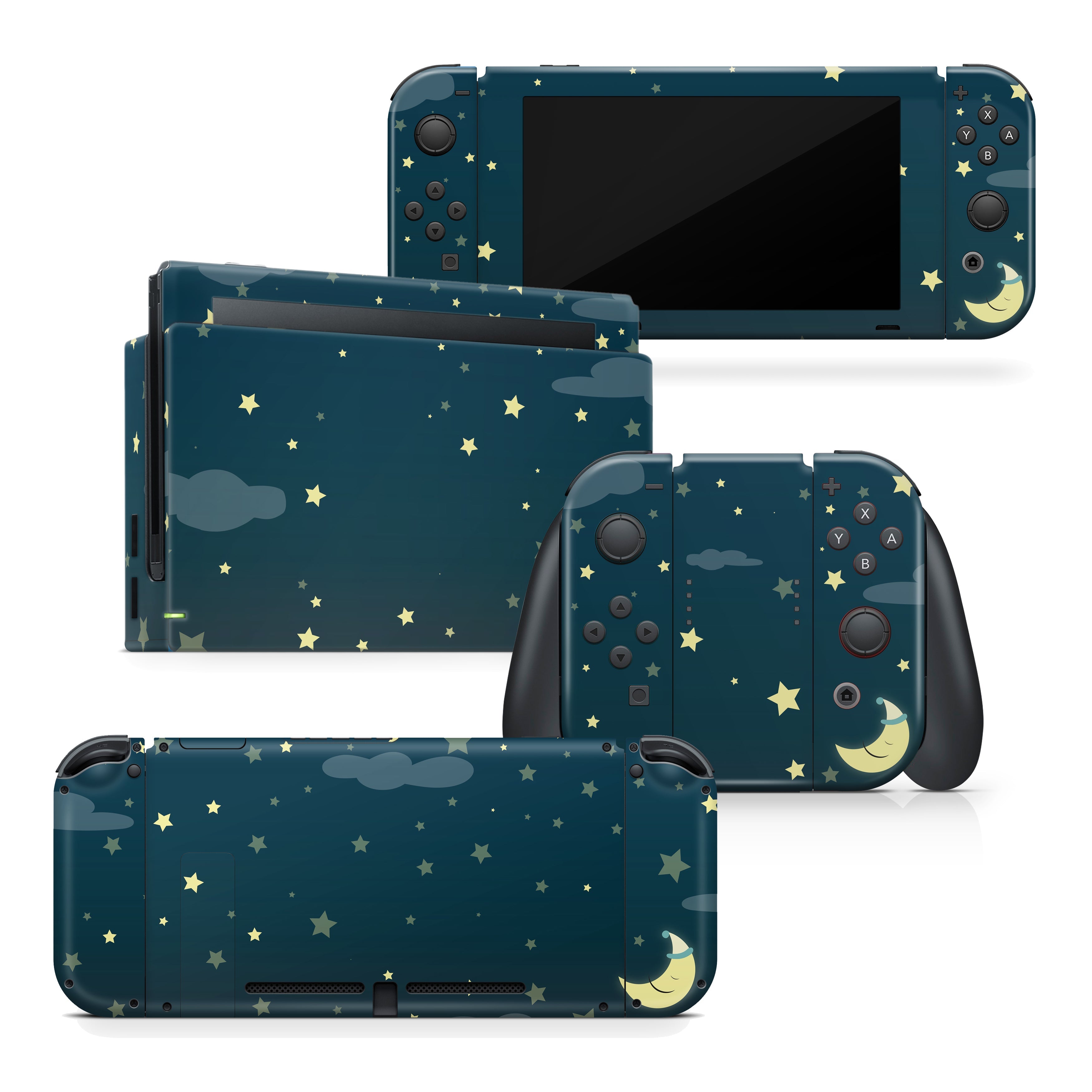 TACKY DESIGN Dark Blue Sky Nintendo Switch Skin Wrap | Clouds & Moon 3M Vinyl Cover - Tackydesign