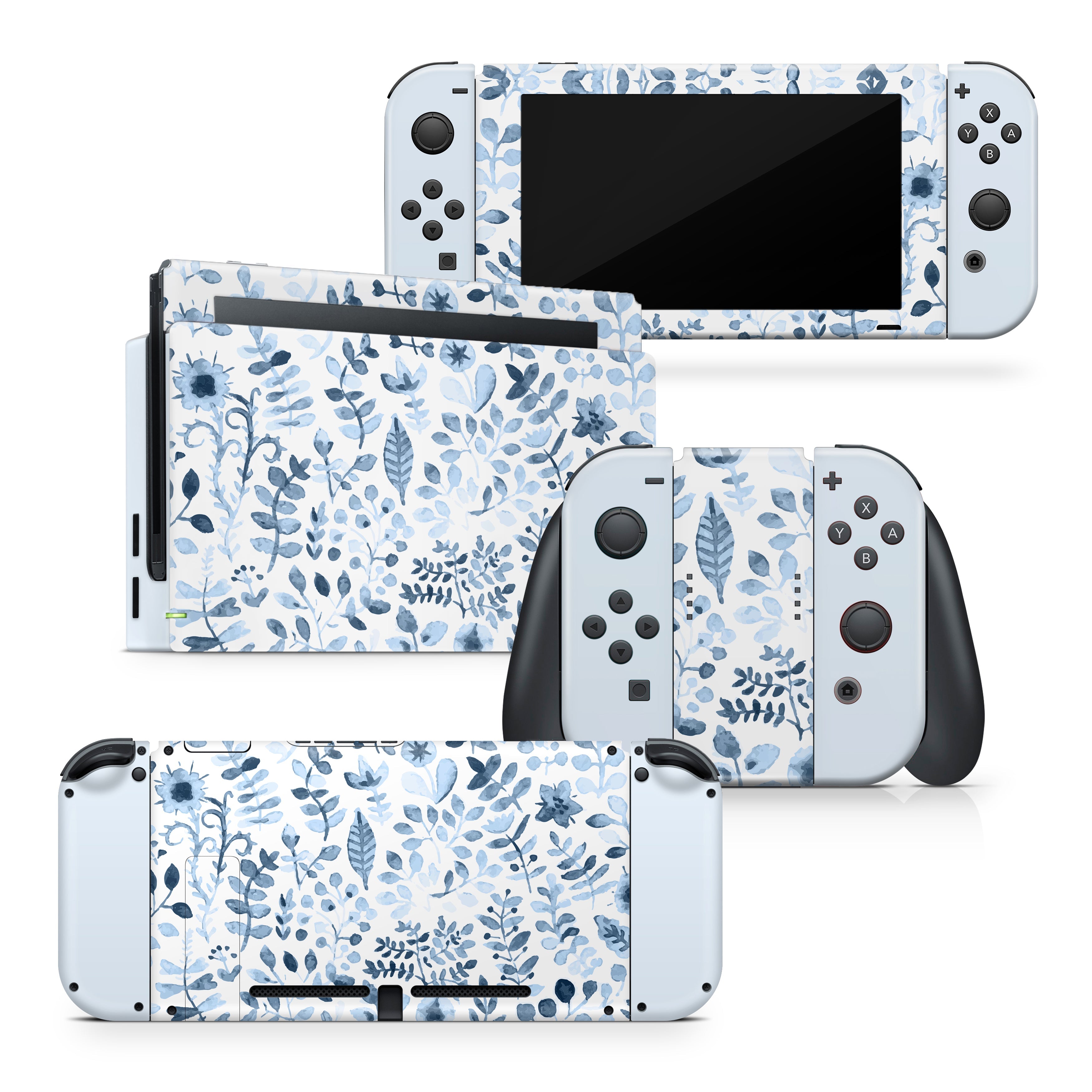 TACKY DESIGN Floral Nintendo Switch Skin Wrap | Blue 3M Vinyl Full Cover Decal Stickers - Tackydesign