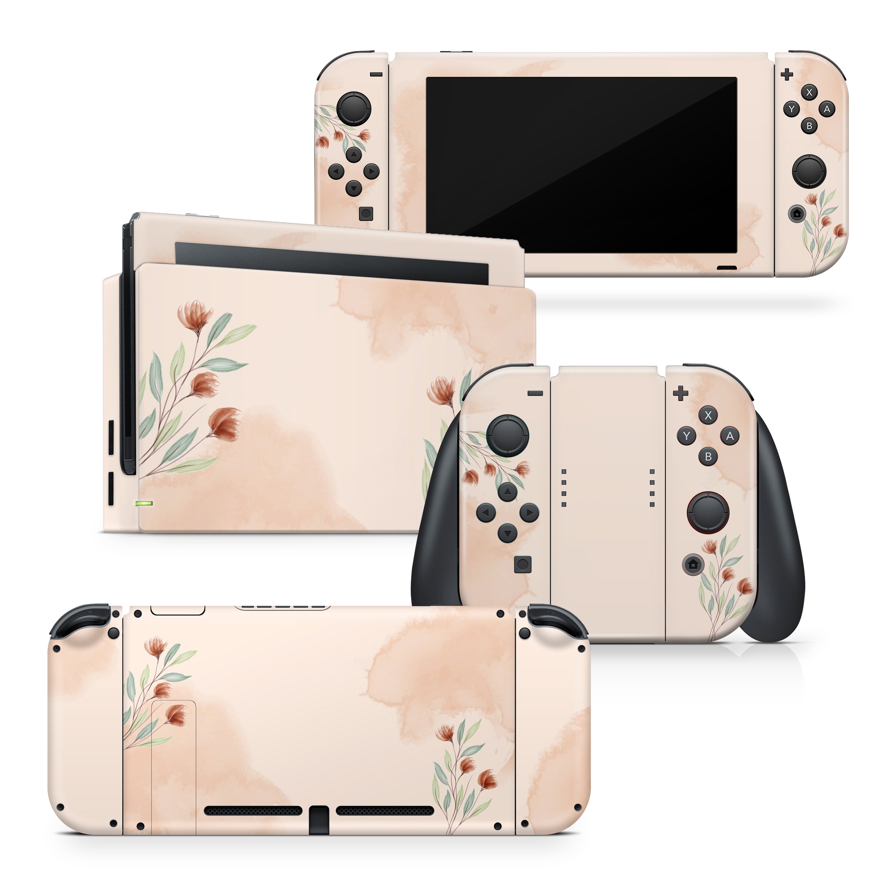 TACKY DESIGN Flower Nintendo Switch Skin Wrap | Gray Watercolor 3M Vinyl Full Cover Decal Stickers - Tackydesign