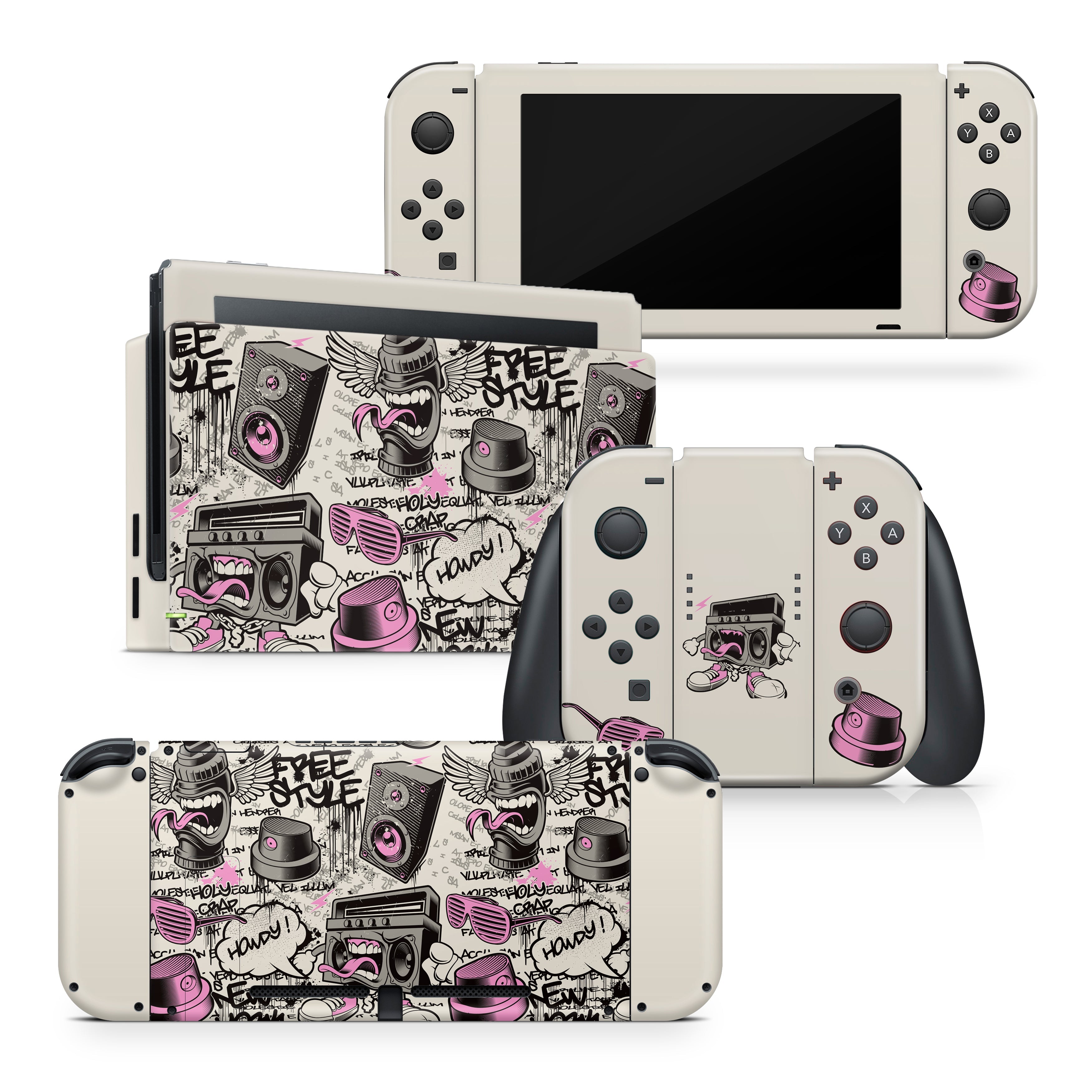 TACKY DESIGN Graffiti Nintendo Switch Skin Wrap | Halloween Pink 3M Vinyl Cover - Tackydesign