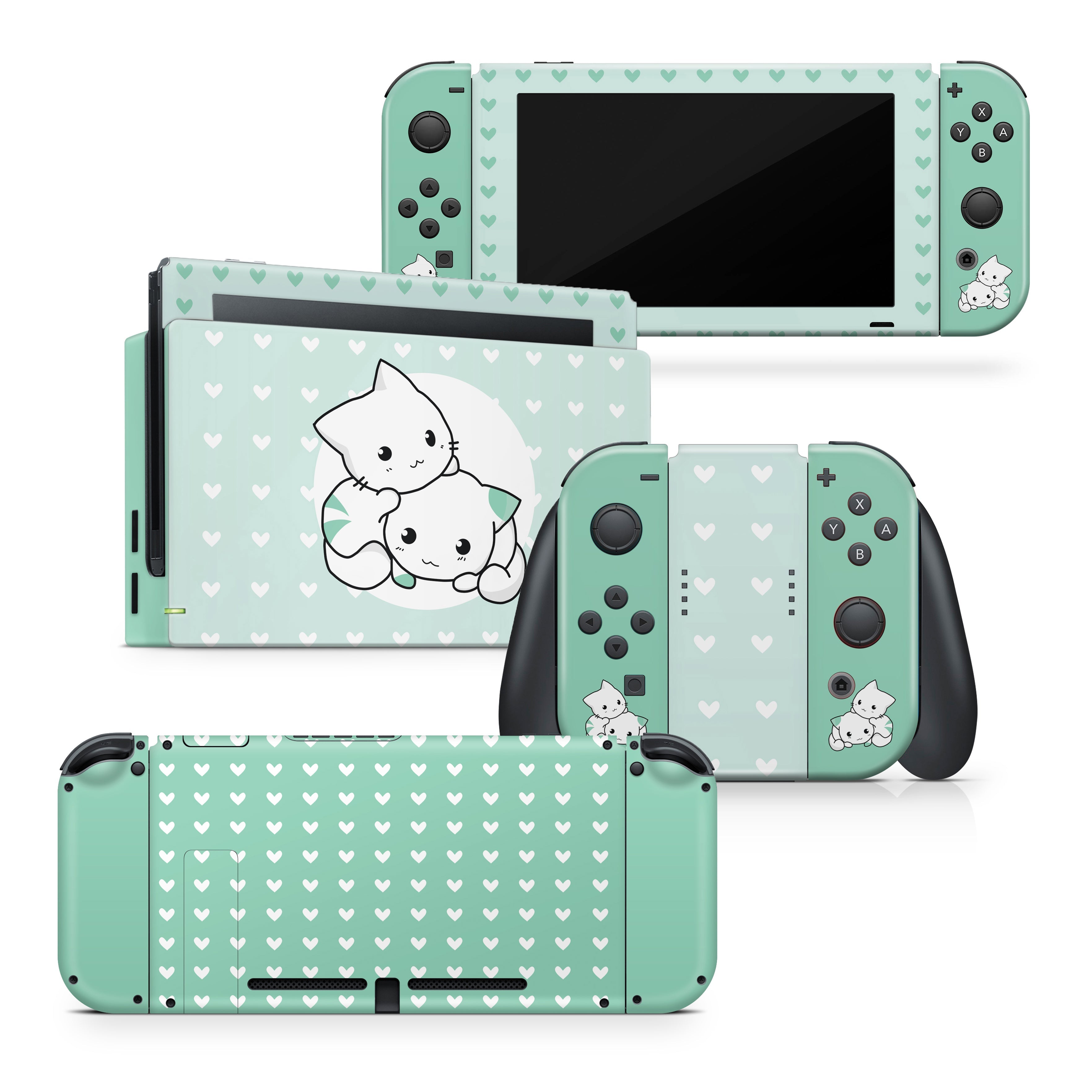 TACKY DESIGN Green Nintendo Switch Skin Wrap | Cute Cats 3M Vinyl Full Cover - Tackydesign