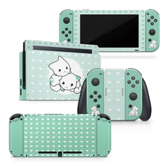 TACKY DESIGN Green Nintendo Switch Skin Wrap | Cute Cats 3M Vinyl Full Cover - Tackydesign