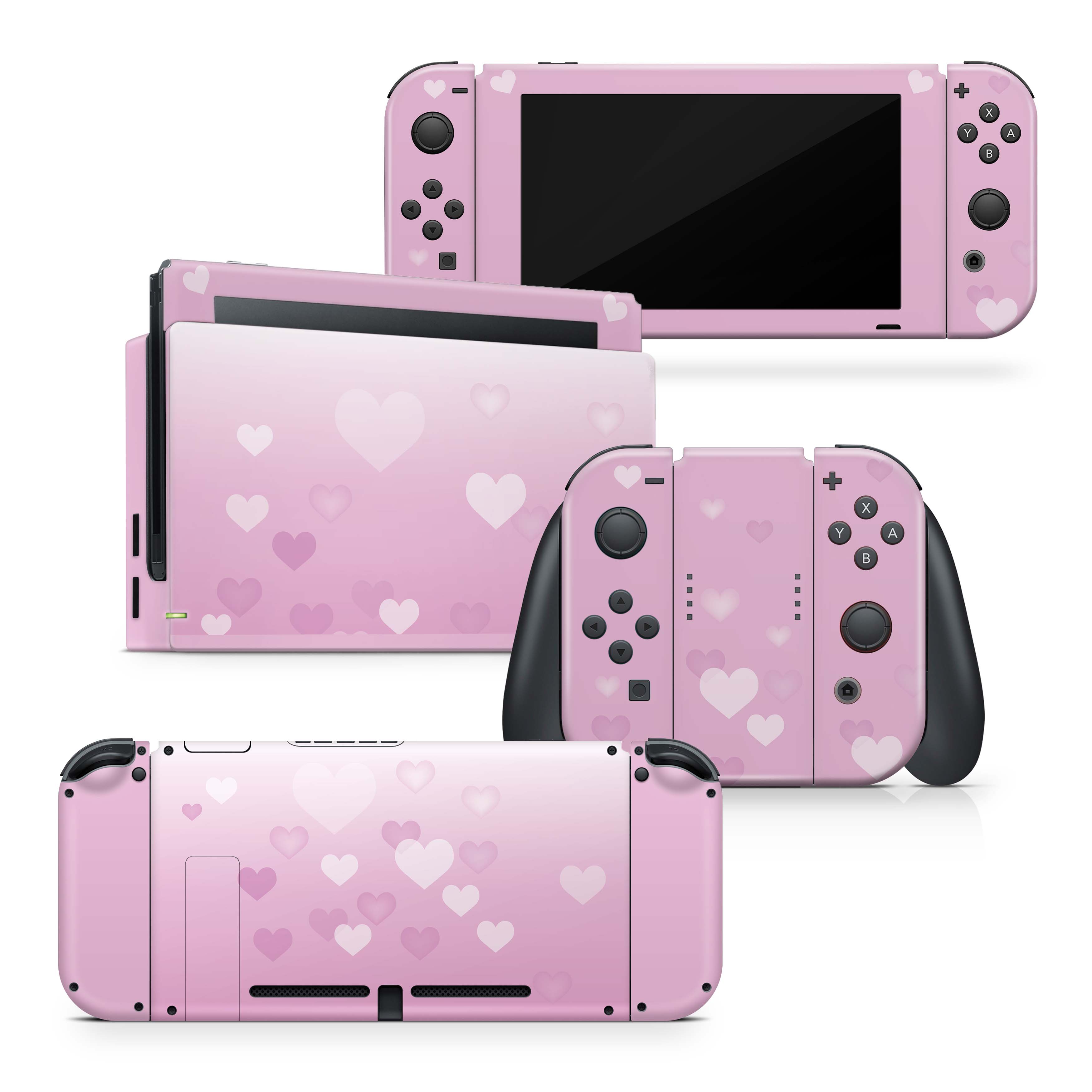 TACKY DESIGN Hearts Nintendo Switch Skin Wrap | Pastel Pink Hearts 3M Vinyl Full Cover - Tackydesign