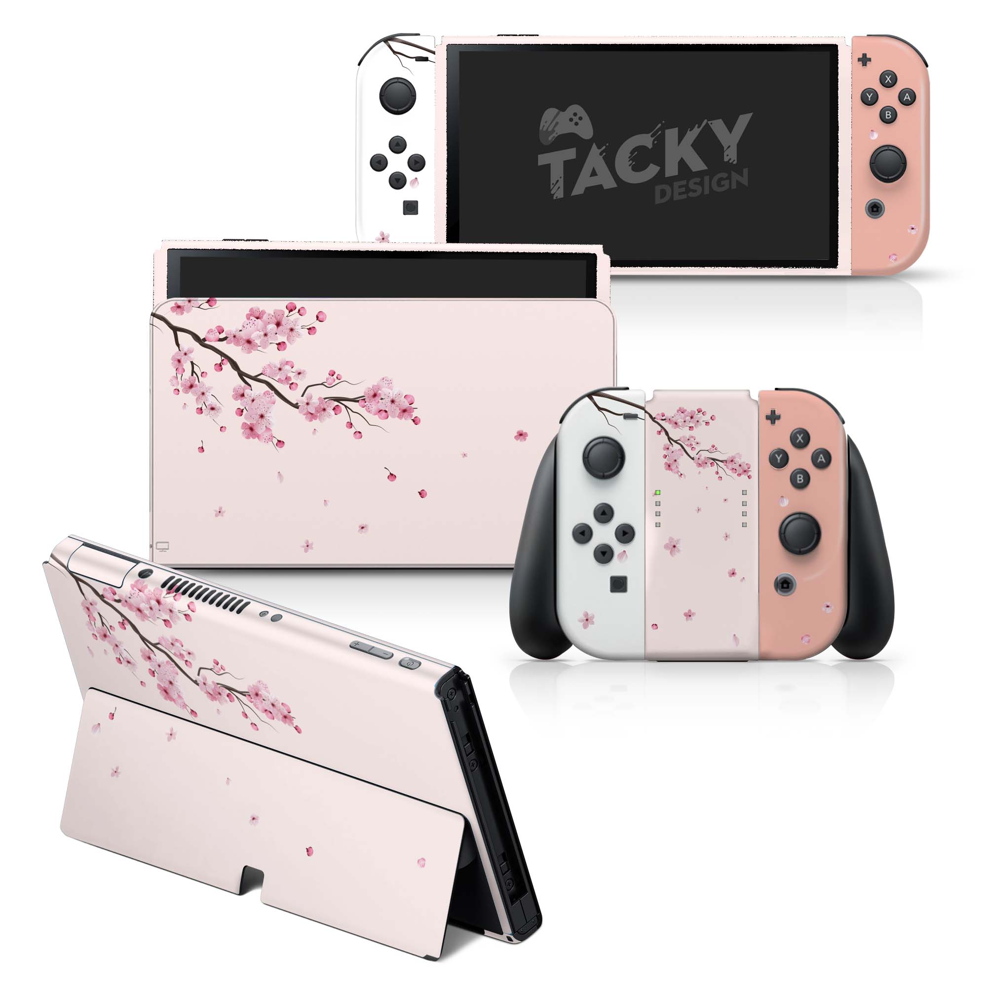 TACKY DESIGN Japanese Sakura Nintendo Switch OLED Skin Wrap | Cherry Blossom 3M Vinyl Full Cover - Tackydesign