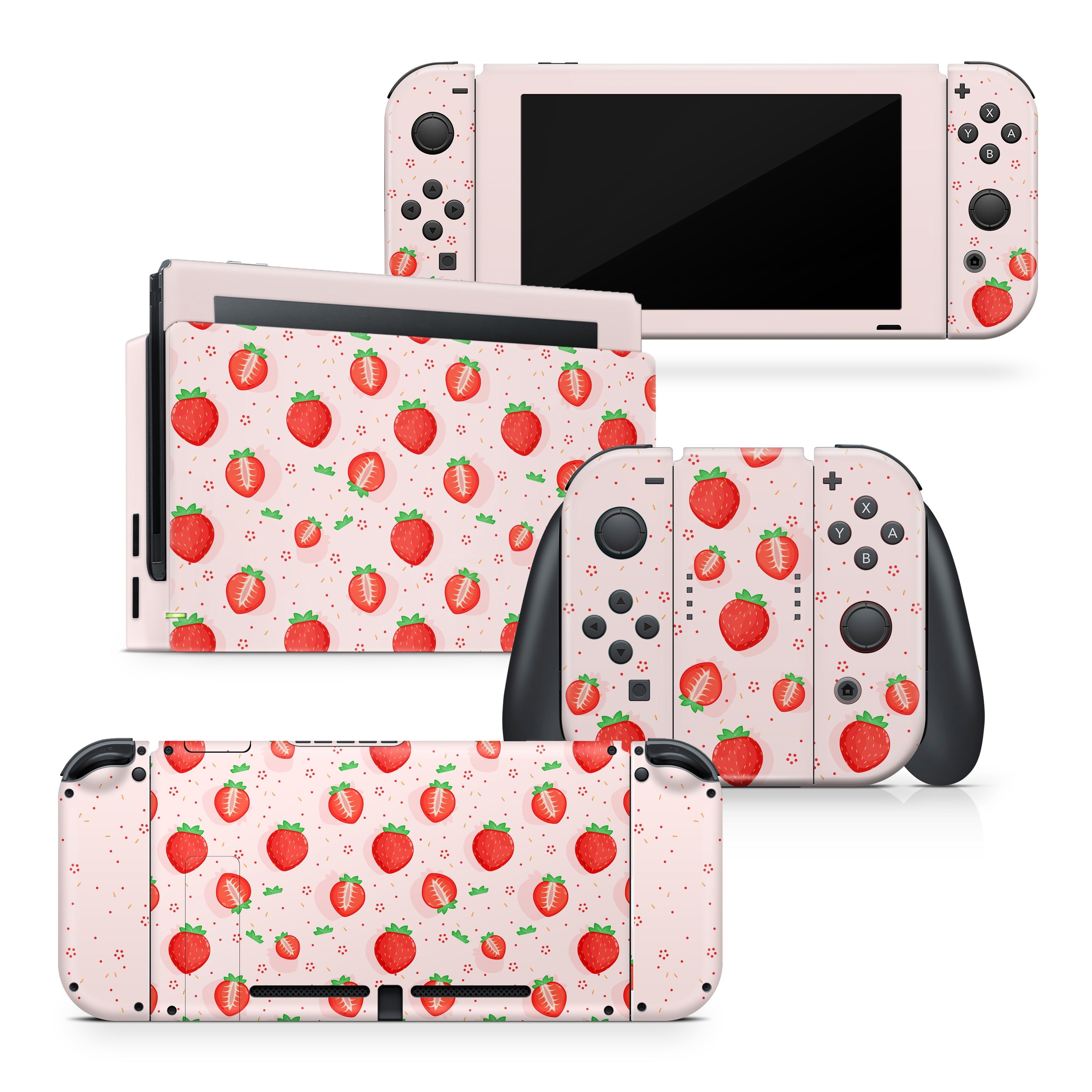 TACKY DESIGN Kawaii Strawberry Nintendo Switch Skin Wrap | Pink 3M Vinyl Full Cover Decal Sticker - Tackydesign