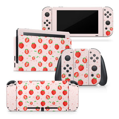 TACKY DESIGN Kawaii Strawberry Nintendo Switch Skin Wrap | Pink 3M Vinyl Full Cover Decal Sticker - Tackydesign