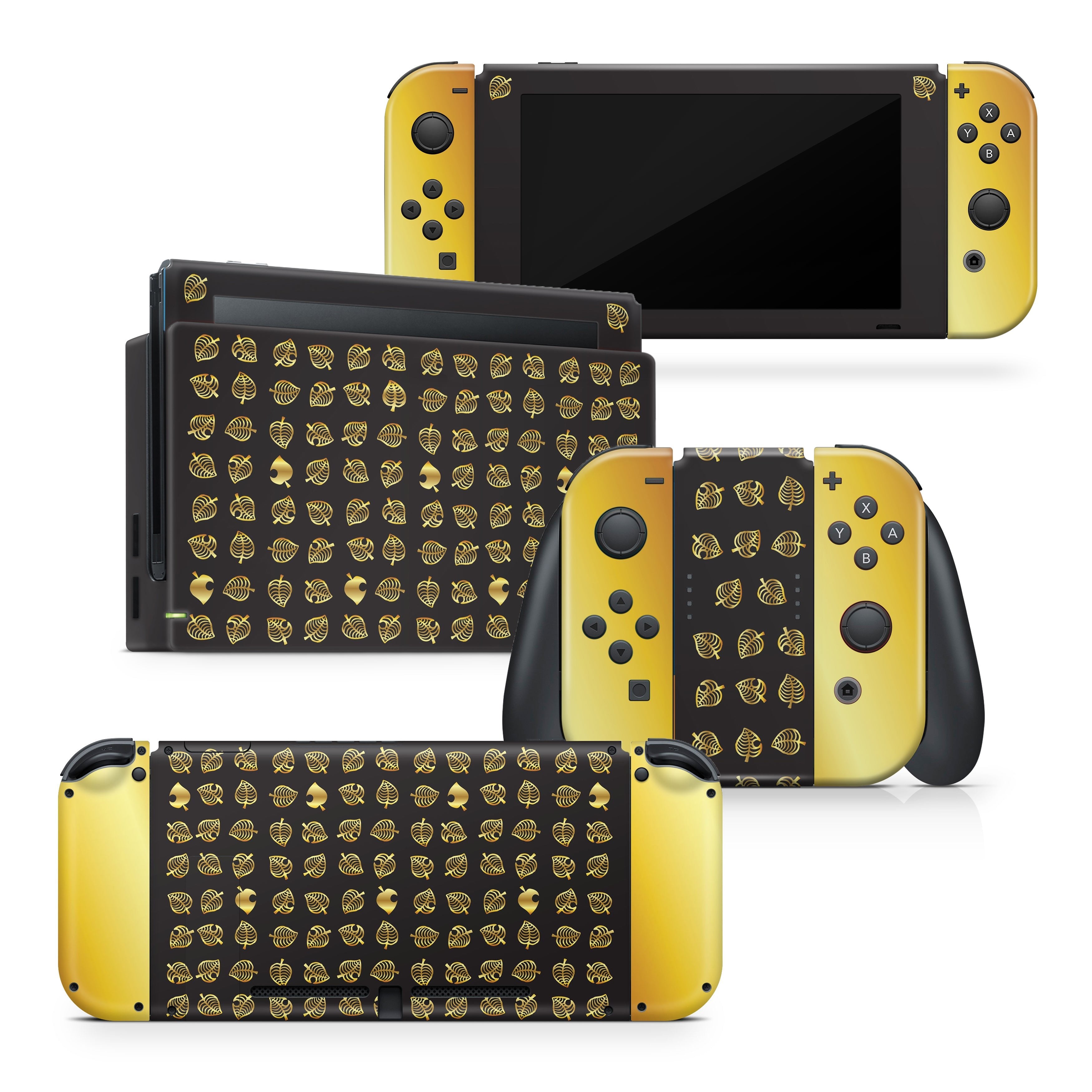 TACKY DESIGN Leaf Nintendo Switch Skin Wrap | Black and Gold 3M Vinyl Full Cover Decal - Tackydesign