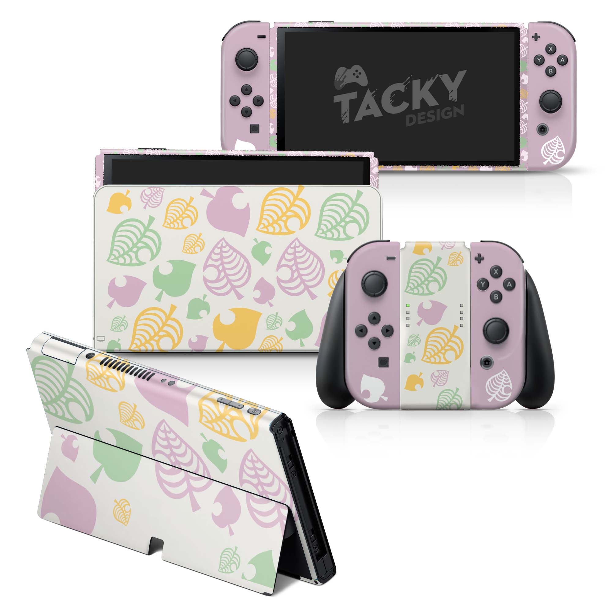 TACKY DESIGN Leaves Nintendo Switch OLED Skin Wrap | Leaf Pastel 3M Vinyl Full Cover - Tackydesign
