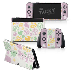 TACKY DESIGN Leaves Nintendo Switch OLED Skin Wrap | Leaf Pastel 3M Vinyl Full Cover - Tackydesign