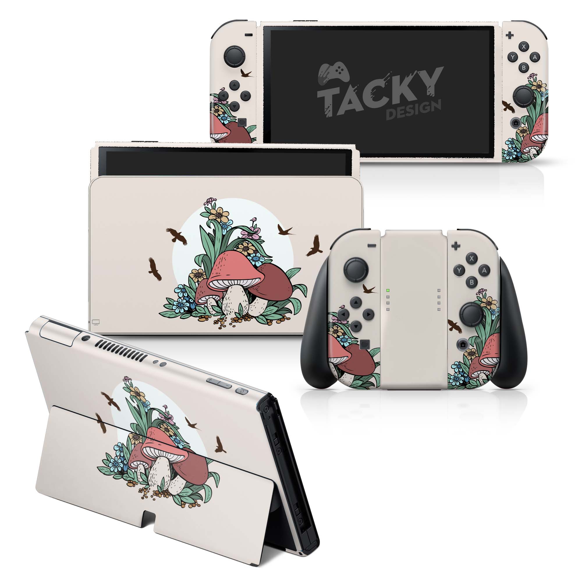 TACKY DESIGN Mushroom Nintendo Switch OLED Skin Wrap | Cute Kawaii 3M Vinyl Full Cover - Tackydesign