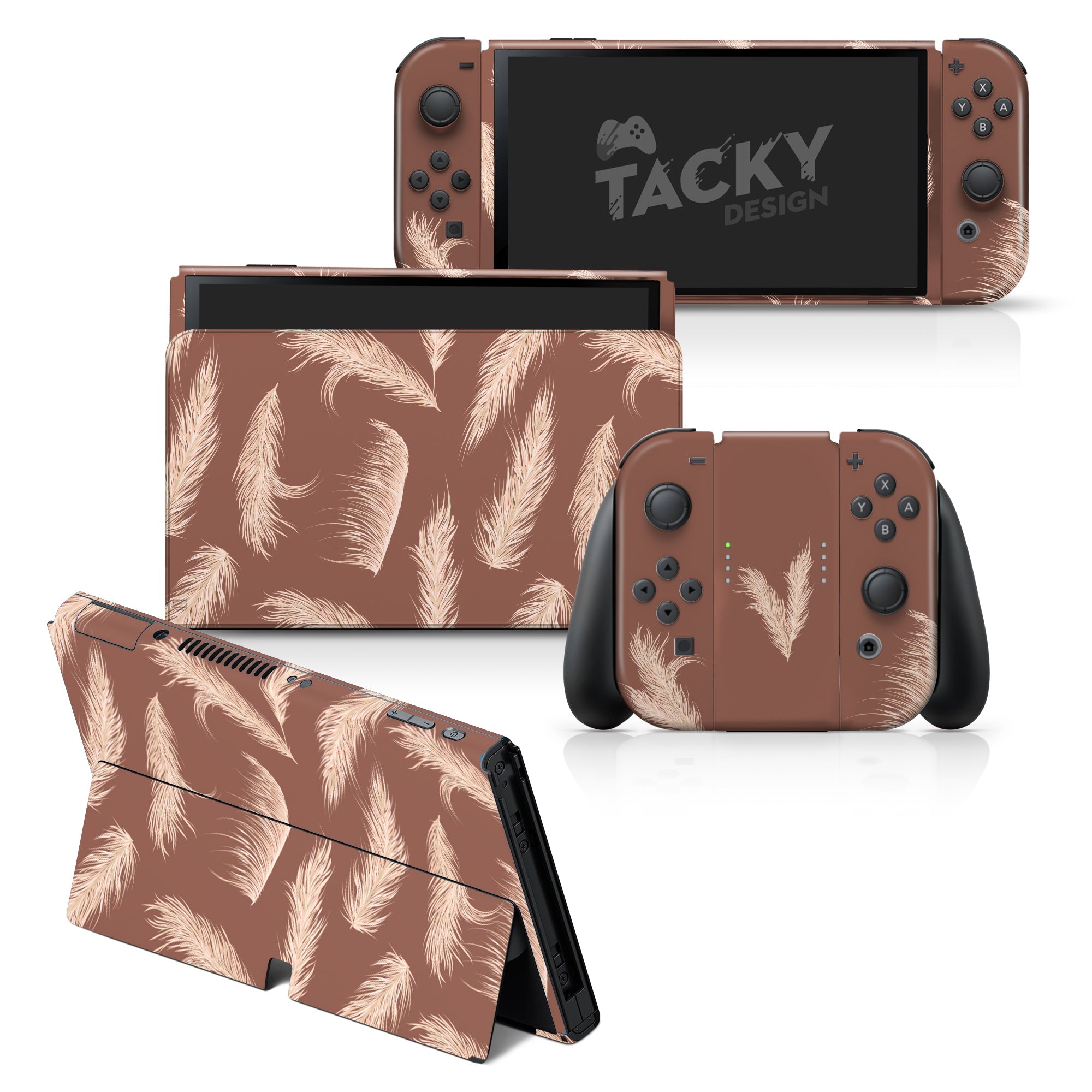 TACKY DESIGN Pampas Nintendo Switch OLED Skin Wrap | Pastel Flower Brown 3M Vinyl Full Cover - Tackydesign