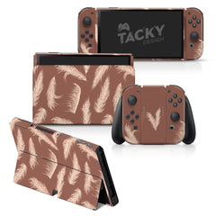TACKY DESIGN Pampas Nintendo Switch OLED Skin Wrap | Pastel Flower Brown 3M Vinyl Full Cover - Tackydesign