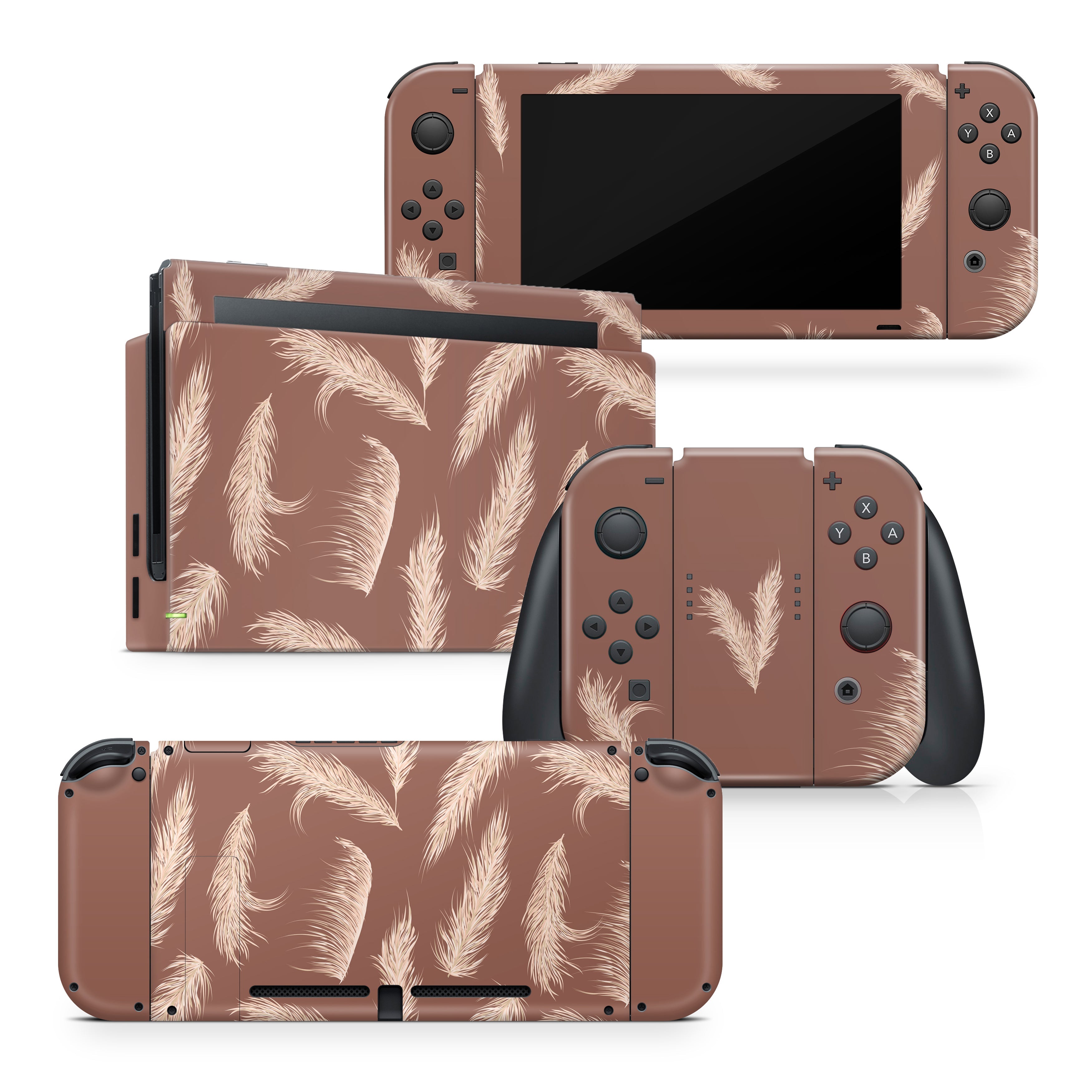 TACKY DESIGN Pampus Nintendo Switch Skin Wrap | Brown Floral 3M Vinyl Full Cover Decal Stickers - Tackydesign