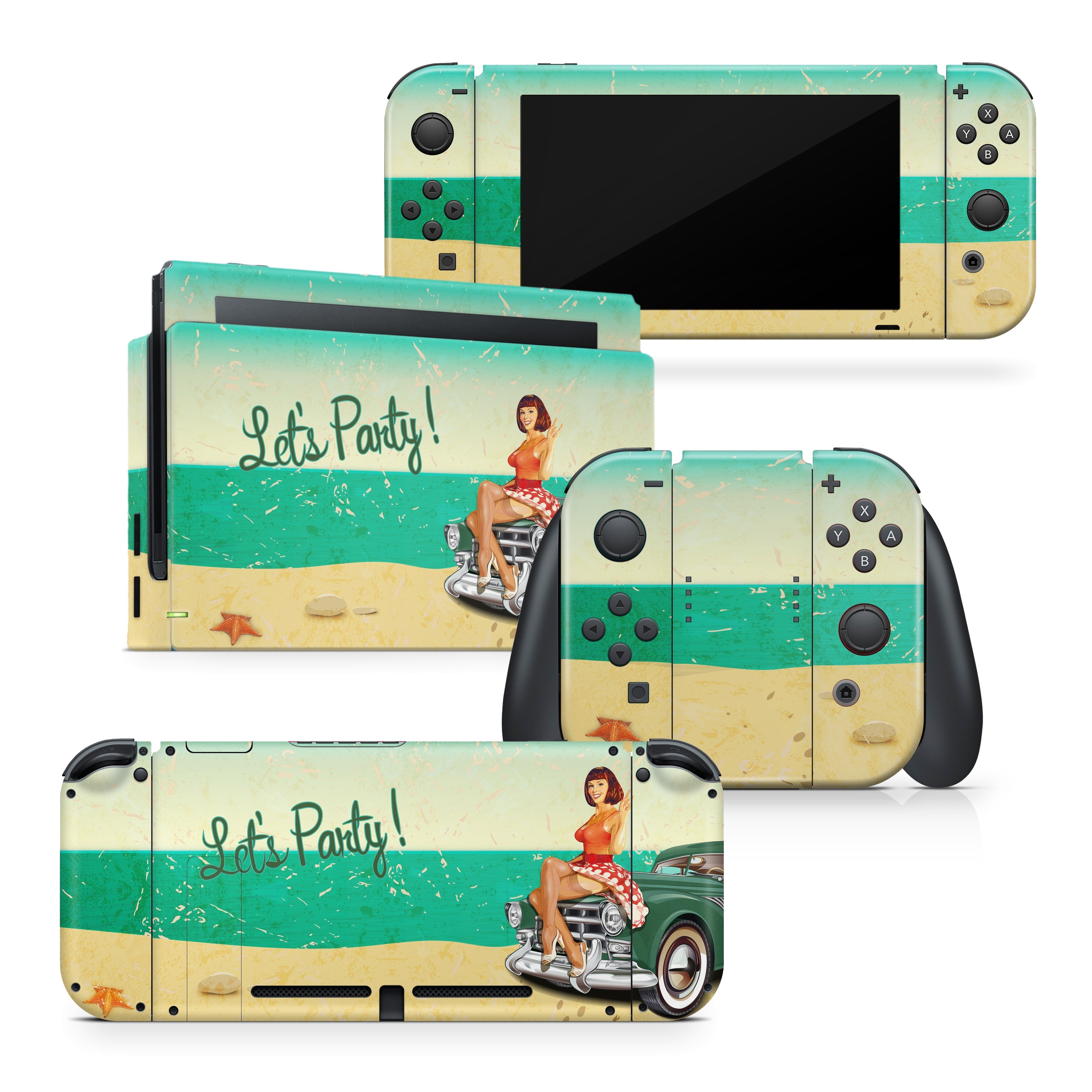 TACKY DESIGN Pin - Up Girls Car Nintendo Switch Skin Wrap | Retro 3M Vinyl Cover - Tackydesign