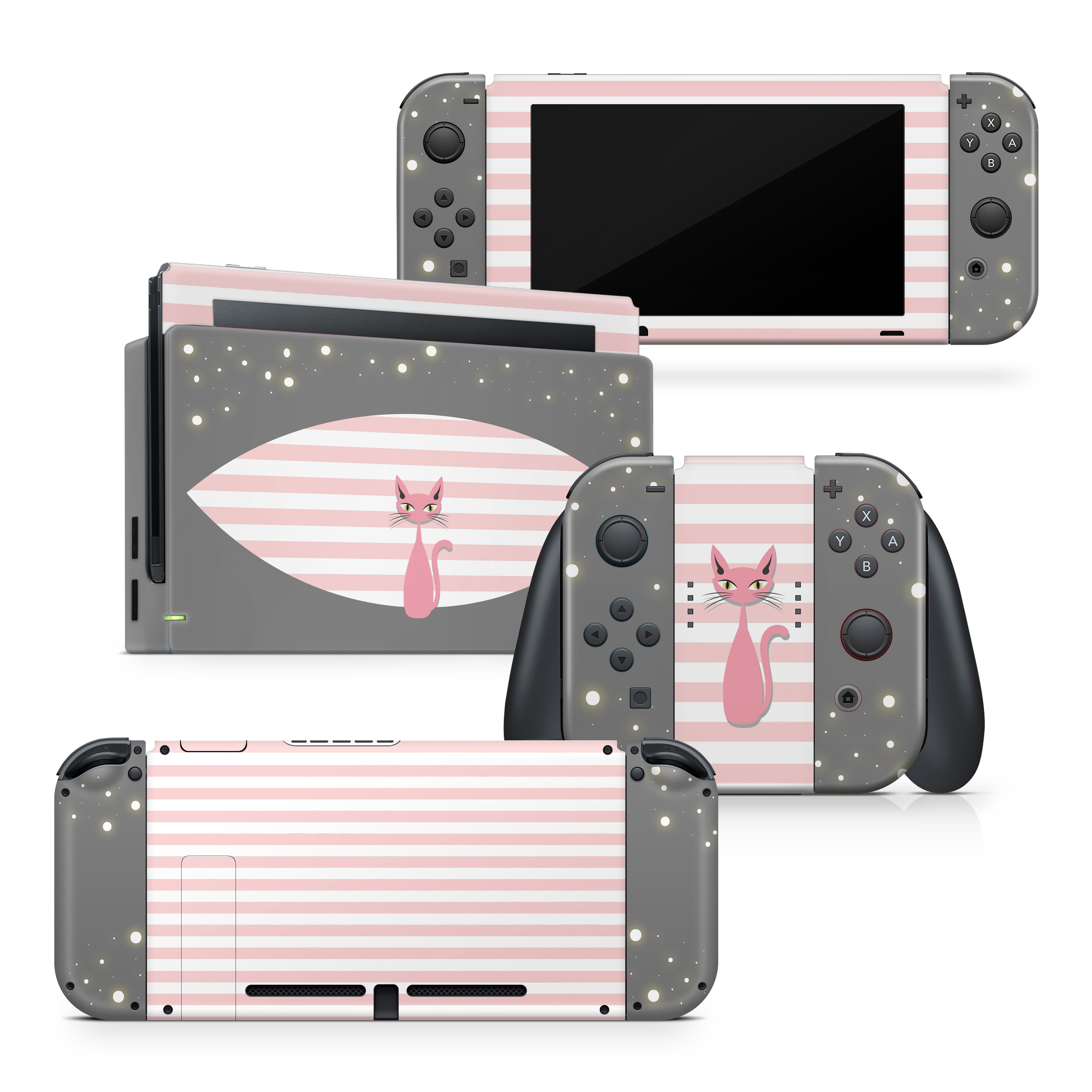 TACKY DESIGN Pink Cat Nintendo Switch Skin Wrap | Kawaii 3M Vinyl Full Cover - Tackydesign