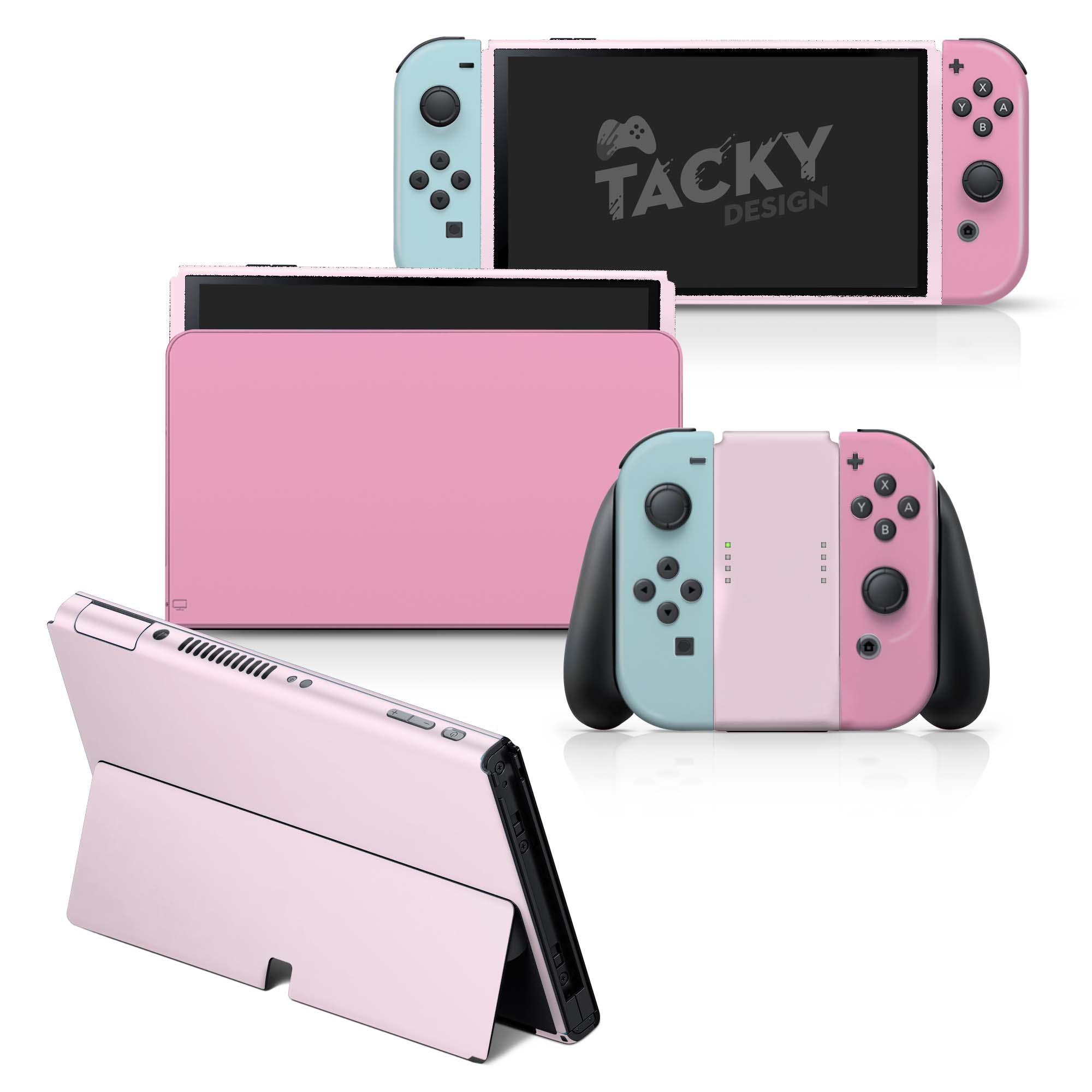 TACKY DESIGN Pink Nintendo Switch OLED Skin Wrap | Pastel Colorwave Color Blocking 3M Vinyl Full Cover - Tackydesign