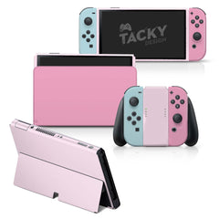 TACKY DESIGN Pink Nintendo Switch OLED Skin Wrap | Pastel Colorwave Color Blocking 3M Vinyl Full Cover - Tackydesign