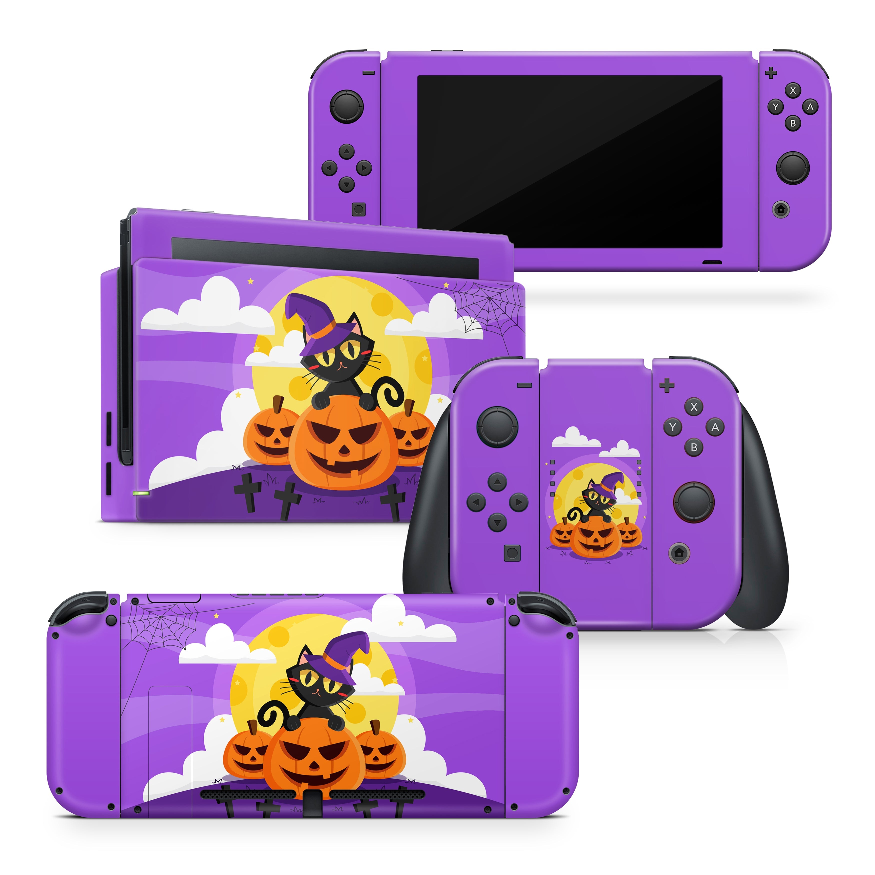 TACKY DESIGN Pumpkin Nintendo Switch Skin Wrap | Halloween Purple 3M Vinyl Full Cover Decal Stickers - Tackydesign