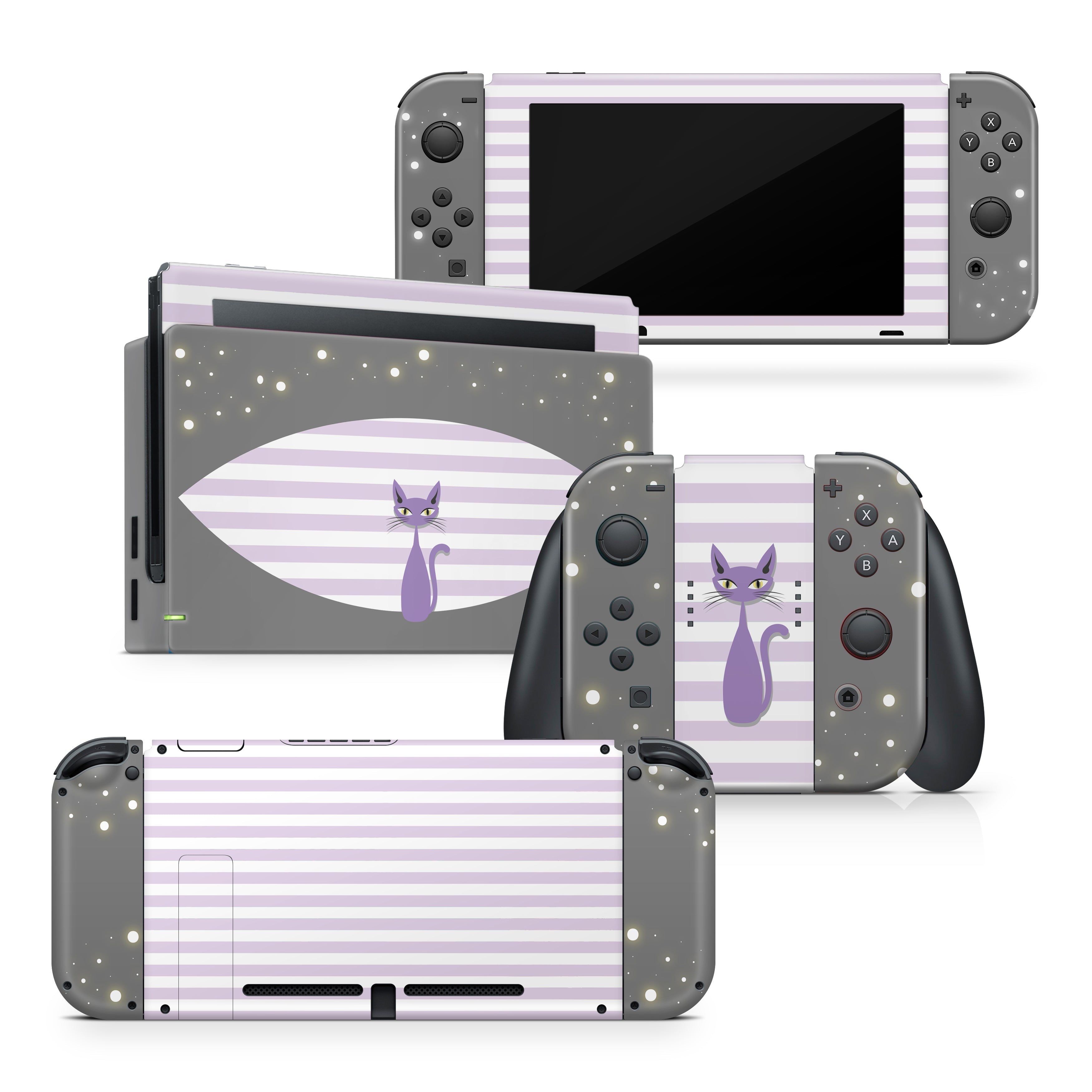 TACKY DESIGN Purple Cat Nintendo Switch Skin Wrap | Kawaii 3M Vinyl Full Cover - Tackydesign