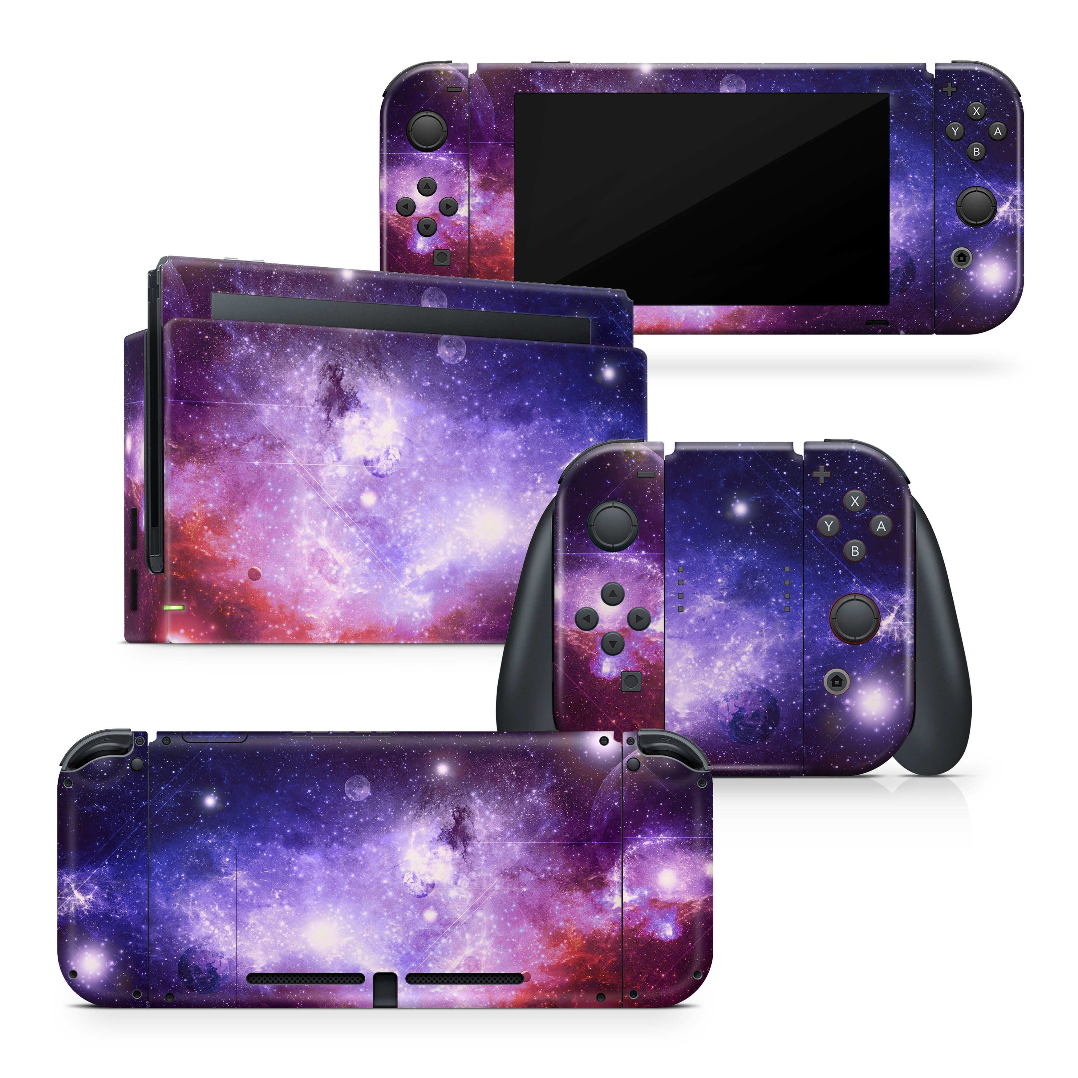 TACKY DESIGN Purple Galaxy Nintendo Switch Skin Wrap | Planets 3M Vinyl Full Cover - Tackydesign