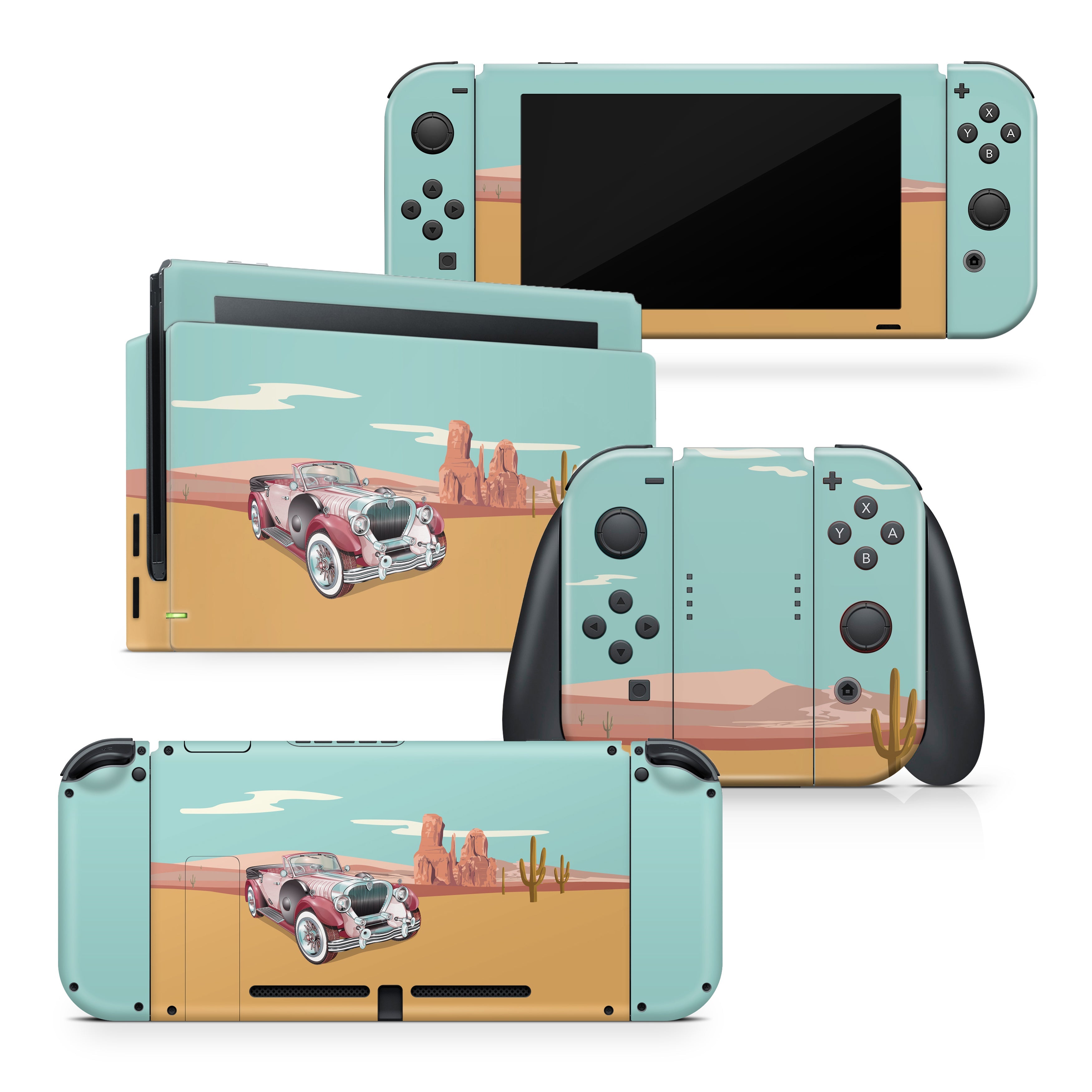 TACKY DESIGN Retro Desert Nintendo Switch Skin Wrap | Pastel Blue Car 3M Vinyl Full Cover - Tackydesign
