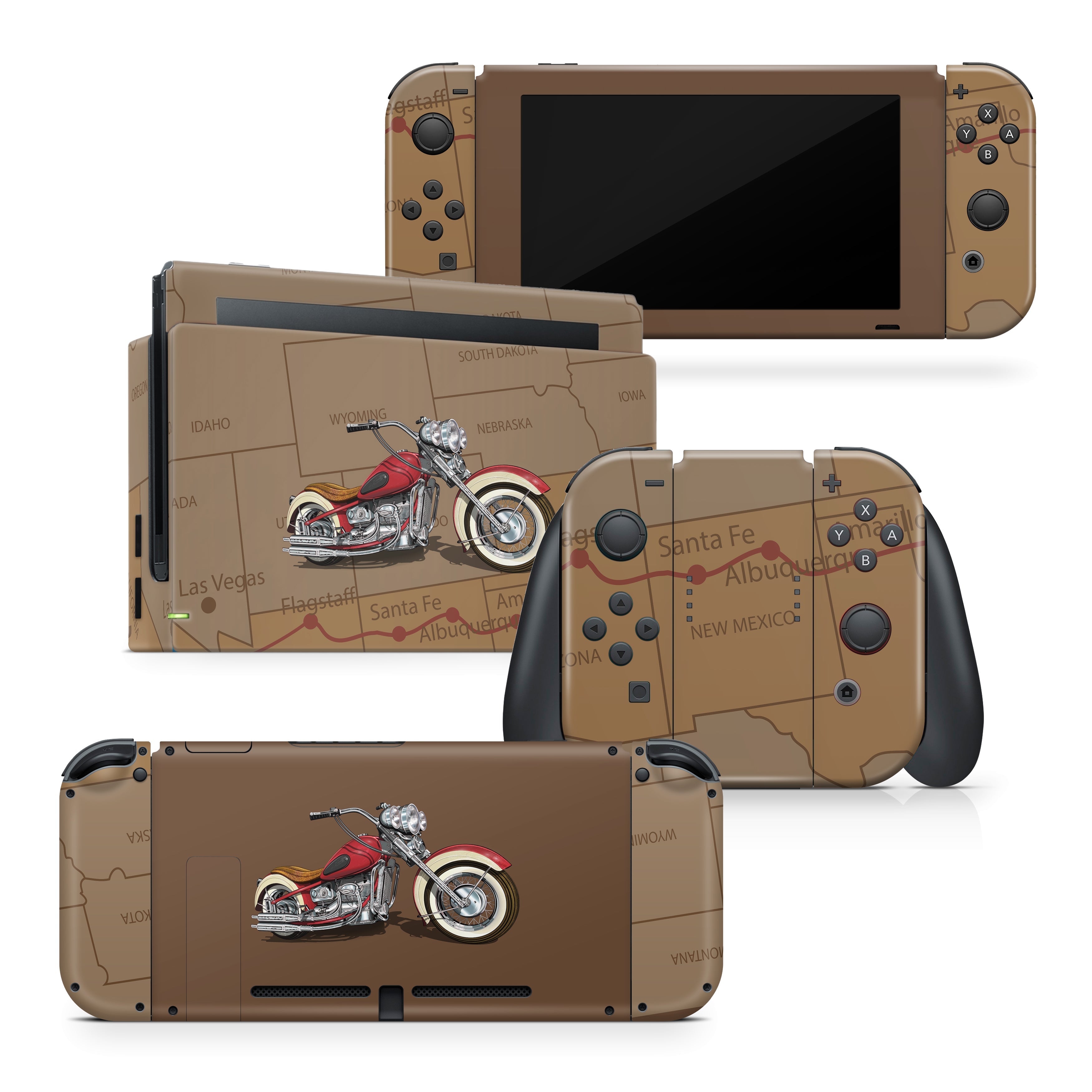 TACKY DESIGN Retro Motorcycle Nintendo Switch Skin Wrap | Map 3M Vinyl Full Cover - Tackydesign