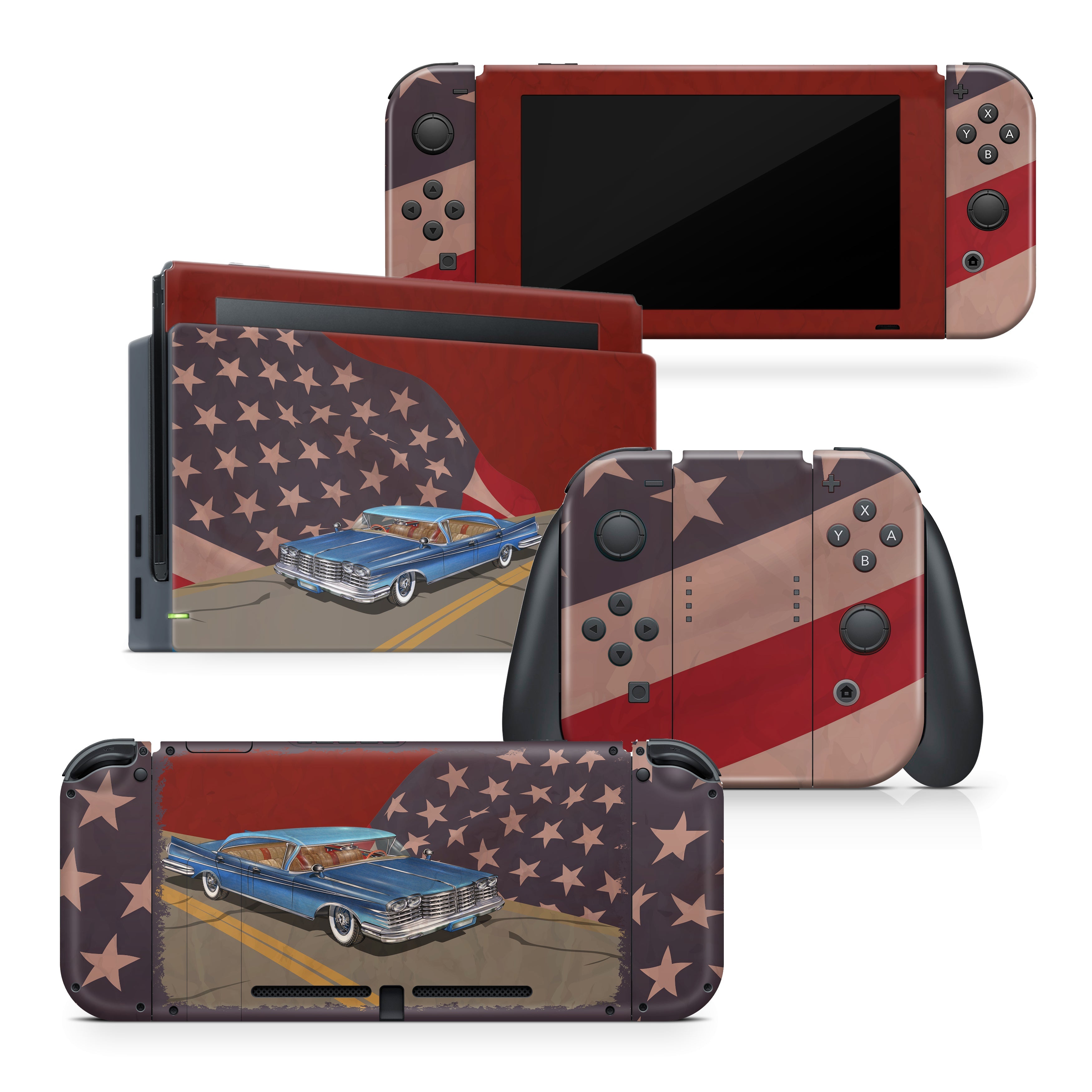 TACKY DESIGN Retro USA Flag Nintendo Switch Skin Wrap | Car 3M Vinyl Full Cover - Tackydesign