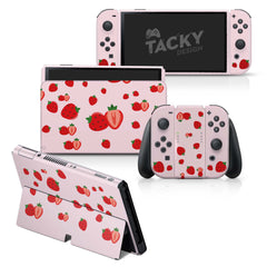 TACKY DESIGN Strawberry Nintendo Switch OLED Skin Wrap | Cute Pink 3M Vinyl Full Cover - Tackydesign