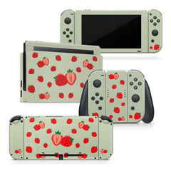 TACKY DESIGN Strawberry Nintendo Switch Skin Wrap | Green 3M Vinyl Full Cover Decal - Tackydesign