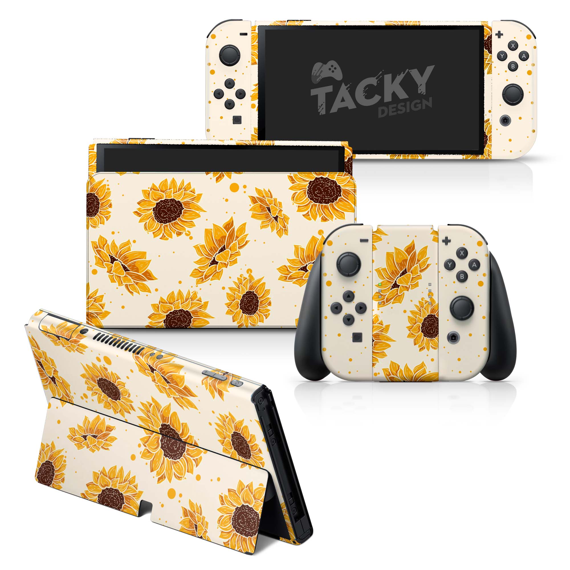TACKY DESIGN Sunflowers Nintendo Switch OLED Skin Wrap | Cute Yellow 3M Vinyl Full Cover - Tackydesign