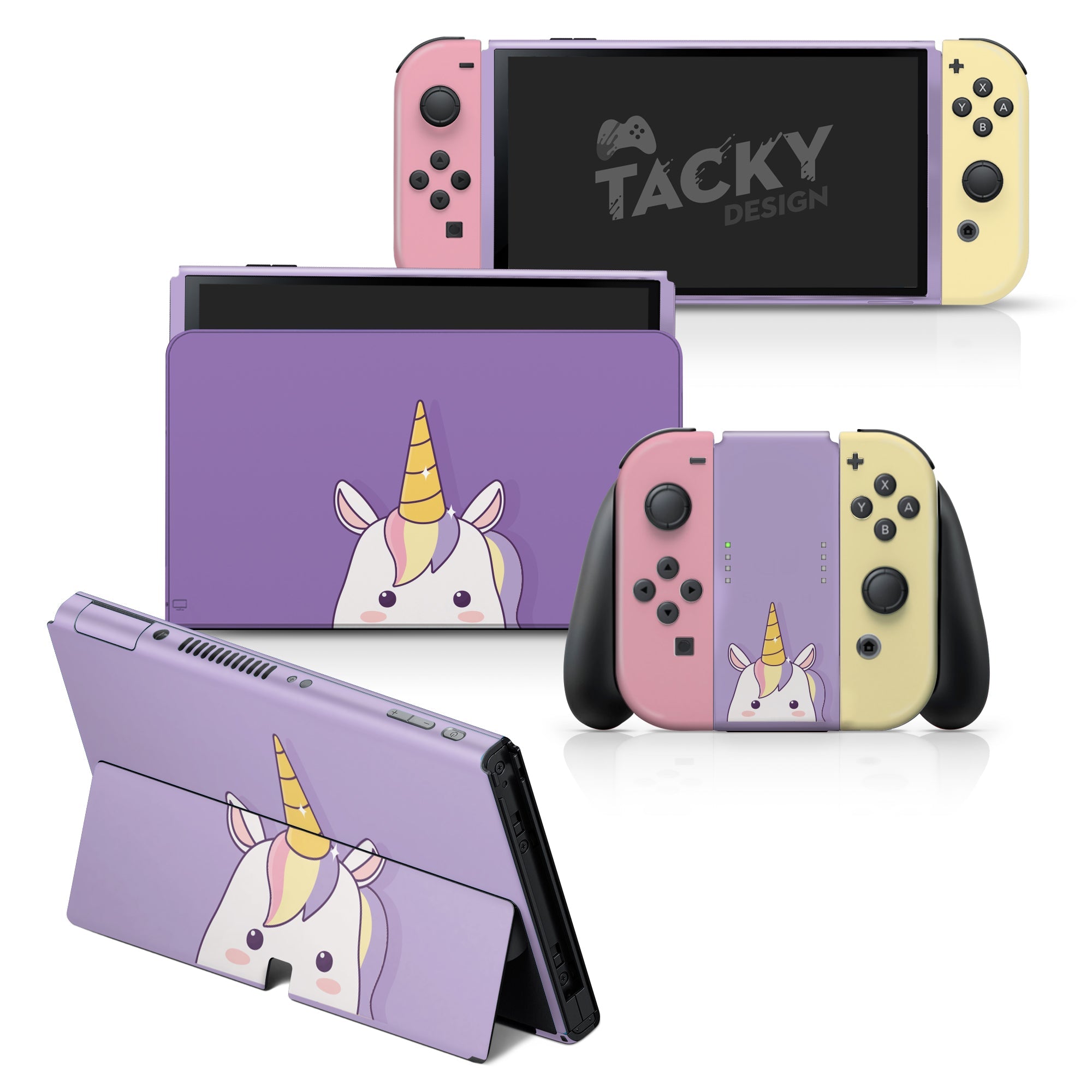 TACKY DESIGN Unicorn Nintendo Switch OLED Skin Wrap | Purple Kawaii Anime 3M Vinyl Full Cover - Tackydesign
