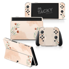 TACKY DESIGN Watercolor Nintendo Switch OLED Skin Wrap | Flower Beige 3M Vinyl Full Cover - Tackydesign