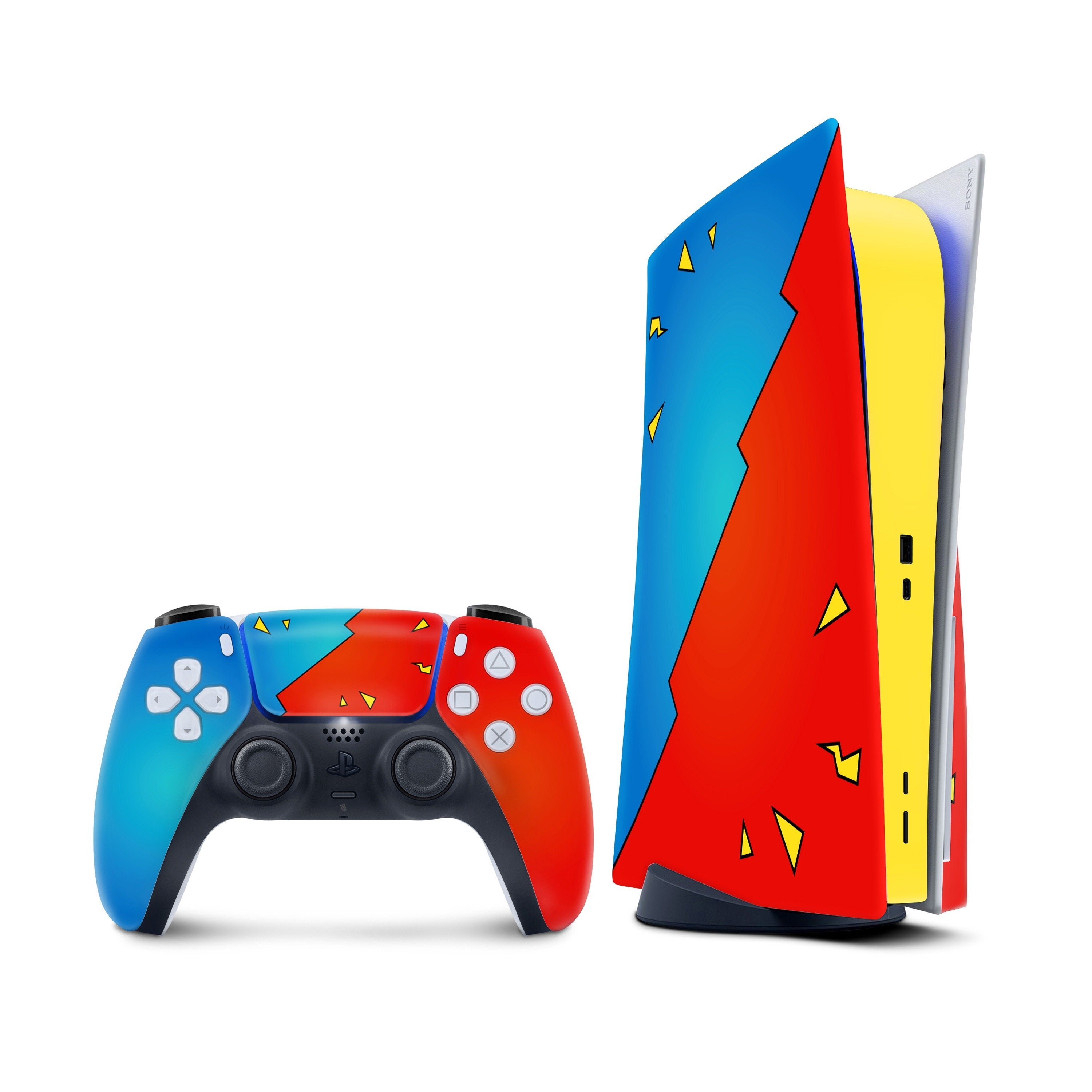 Blue Ps5 skin Lightning, Playstation 5 controller skin Cute, Red Vinyl 3m stickers Full wrap cover - Tackydesign