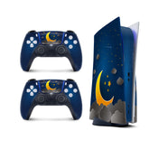 Blue Ps5 skin moon, Playstation 5 controller skin clouds, Vinyl 3m stickers Full wrap cover - Tackydesign