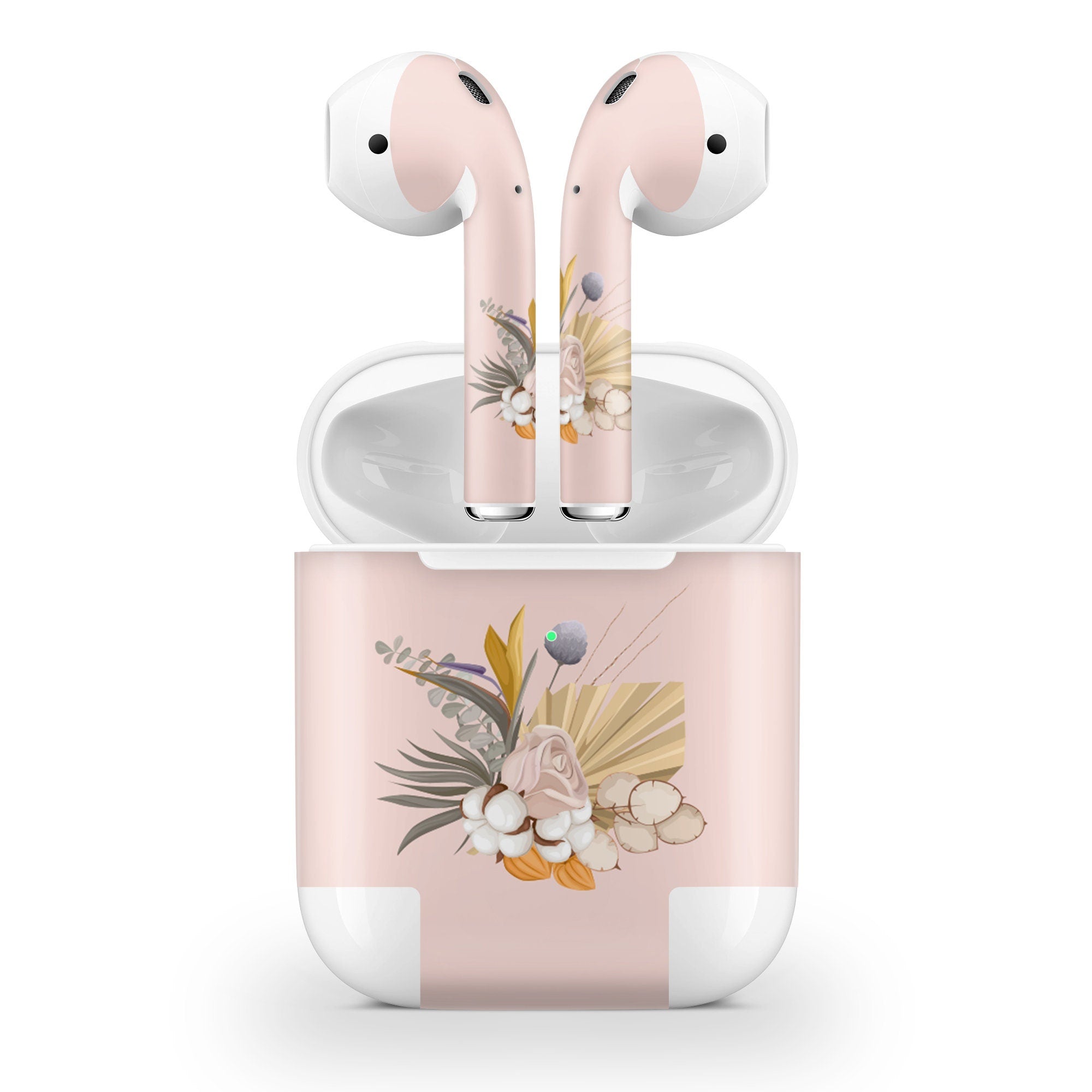 Boho Flowers Apple Airpod Skins, Pink Airpods Sticker for airpods 1 & 2 Vinyl 3m, Airpods skin earbuds, Airpods Protective Full wrap Cover - Tackydesign