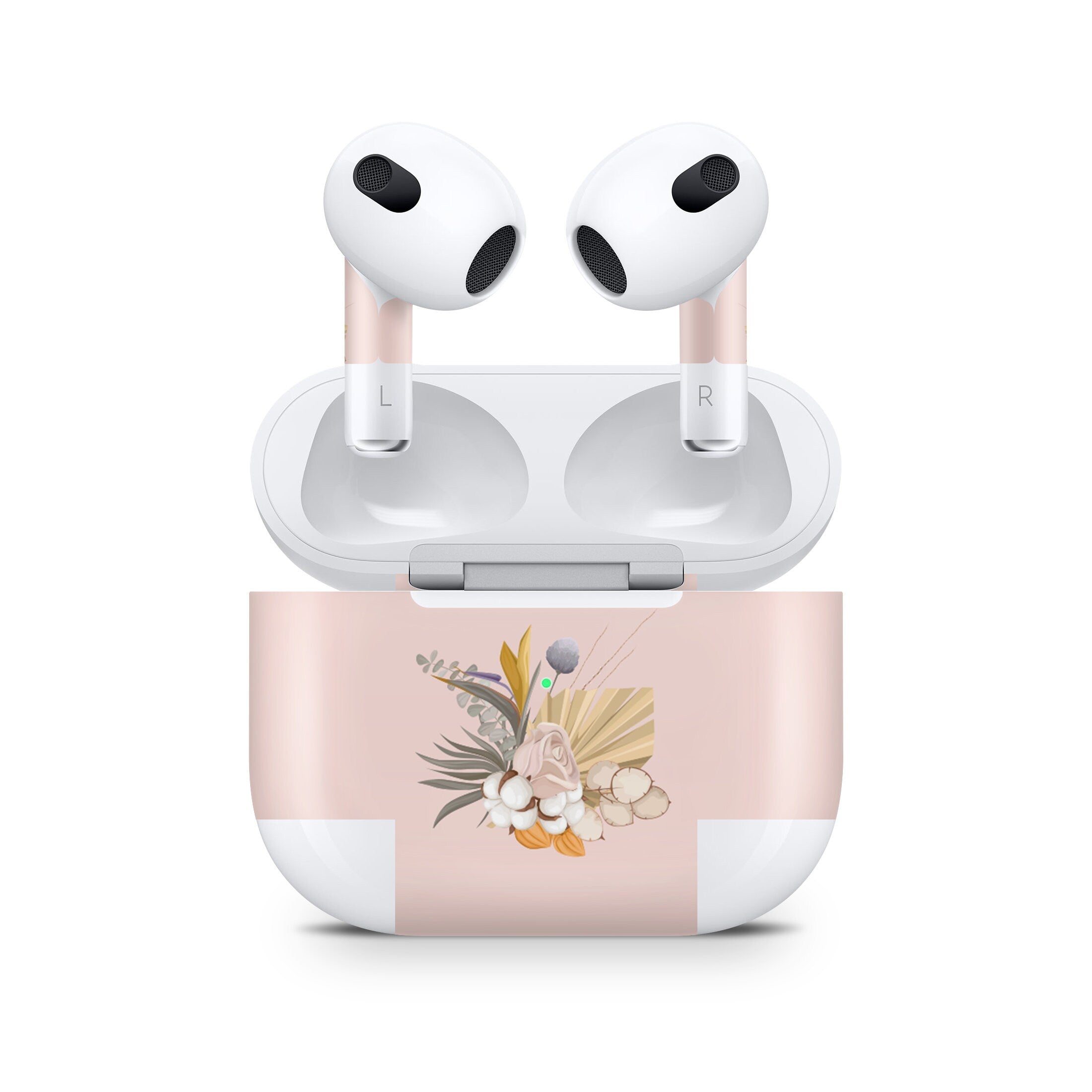 Boho Flowers Apple Airpod Skins, Pink Airpods Sticker for Airpods 3 skin Vinyl 3m, Airpods skin earbuds, Airpods Protective Full wrap Cover - Tackydesign