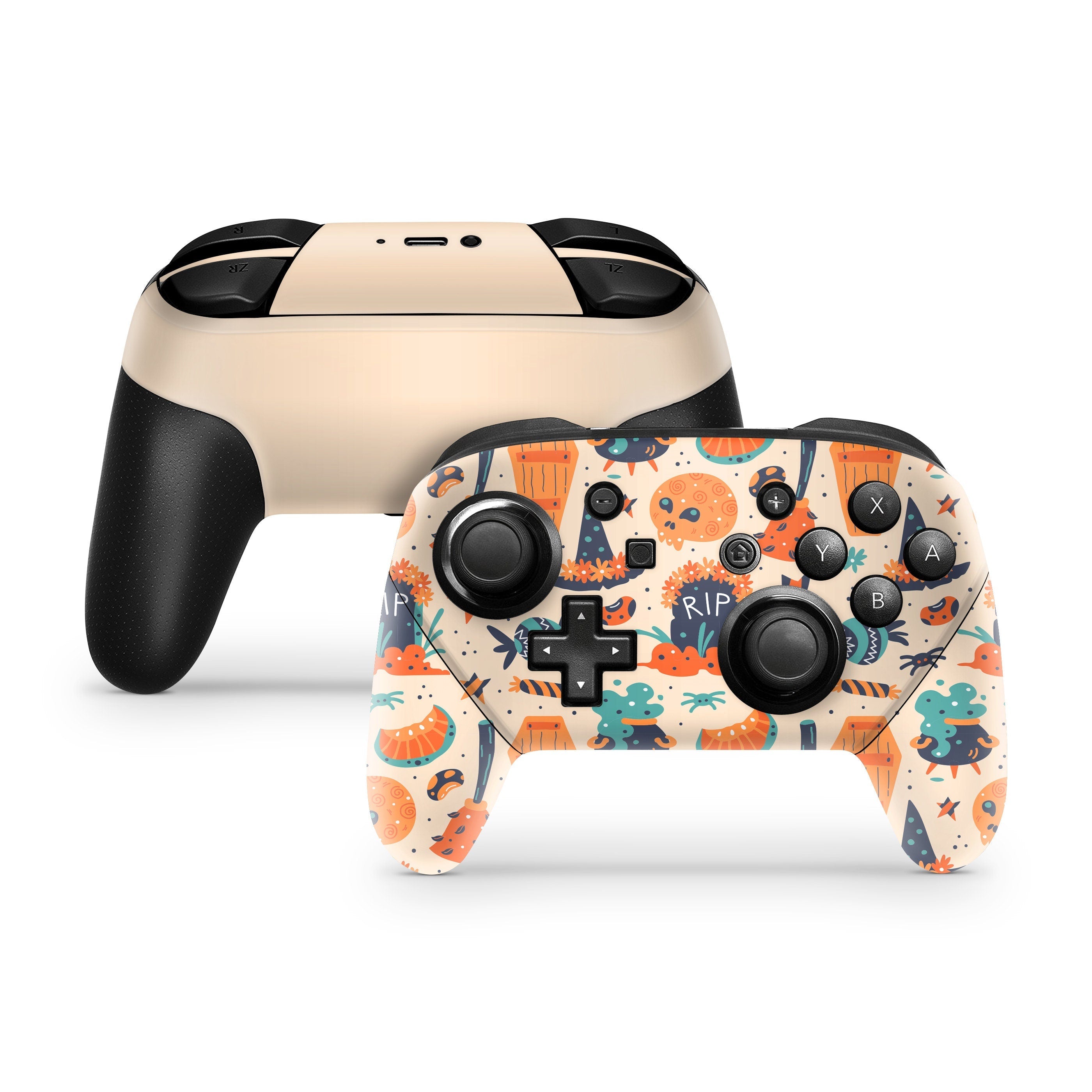 Halloween Nintendo Switch Pro Controller Skin spooky Pumpkin, Beige Witch pro controller Full cover 3m - Tackydesign
