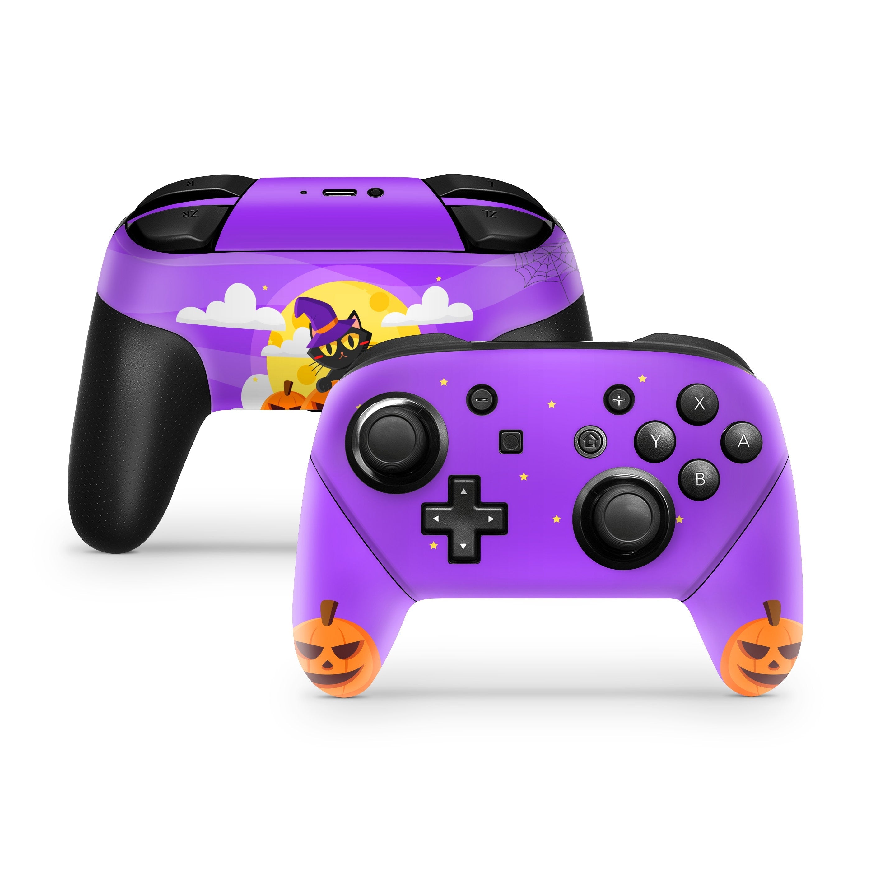 Halloween Nintendo Switch Pro Controller Skin Spooky Pumpkin, Purple pro controller Full cover 3m - Tackydesign