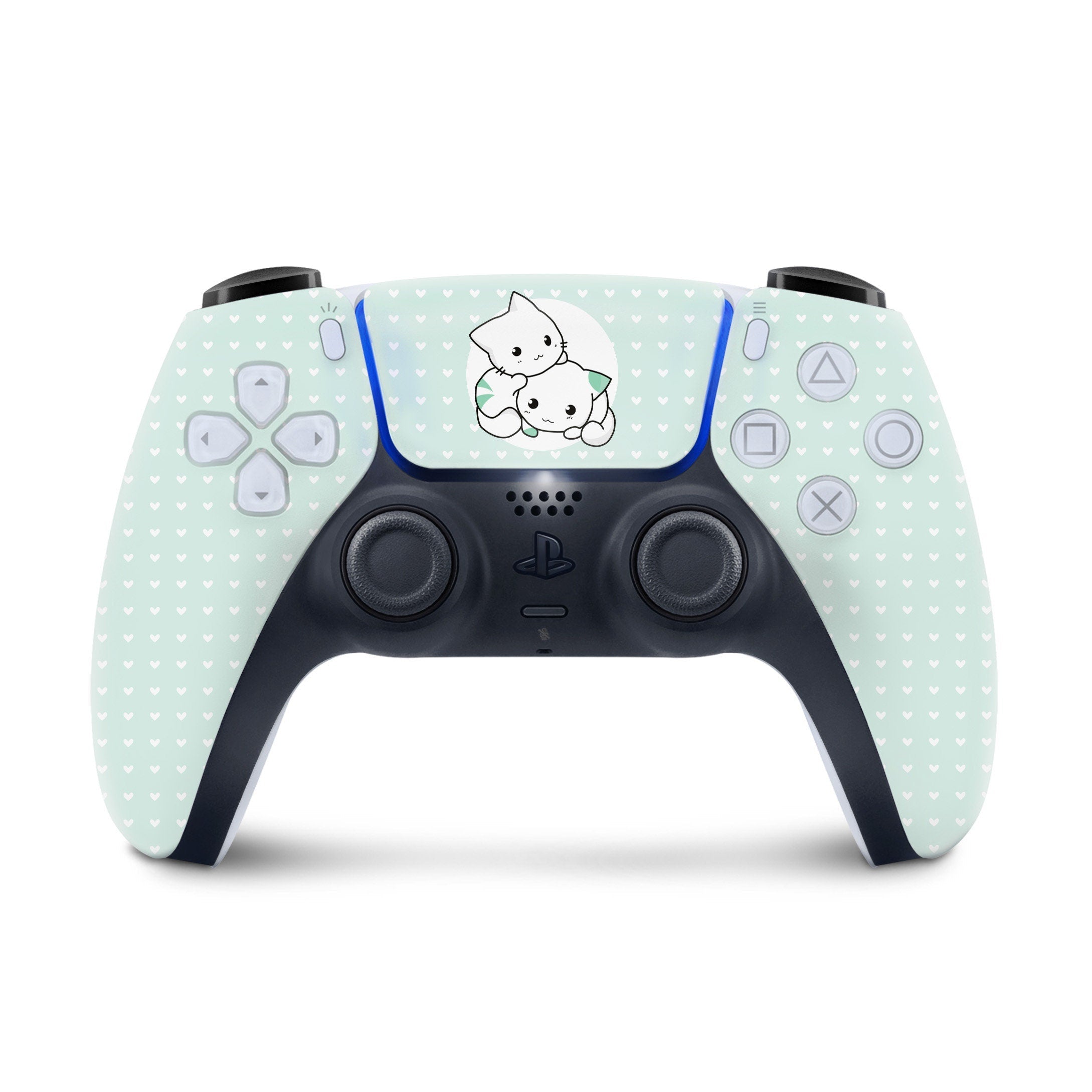 Kawaii ps5 controller skin, Pastel green Vinyl 3m stickers for Playstation 5 controller, Cute cat Full wrap decal cover - Tackydesign